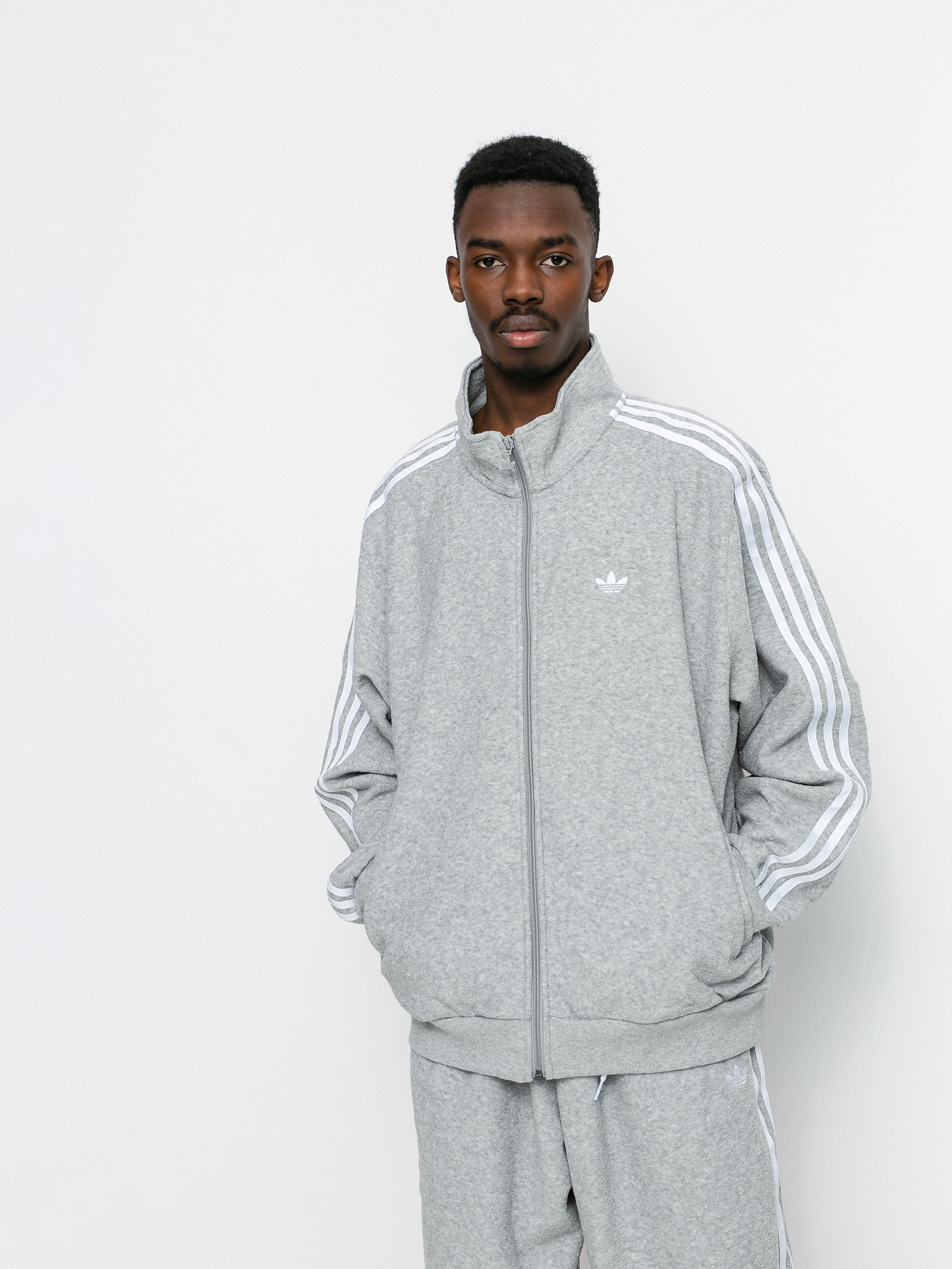 adidas Boucle Track Sweatshirt (mgreyh/white)
