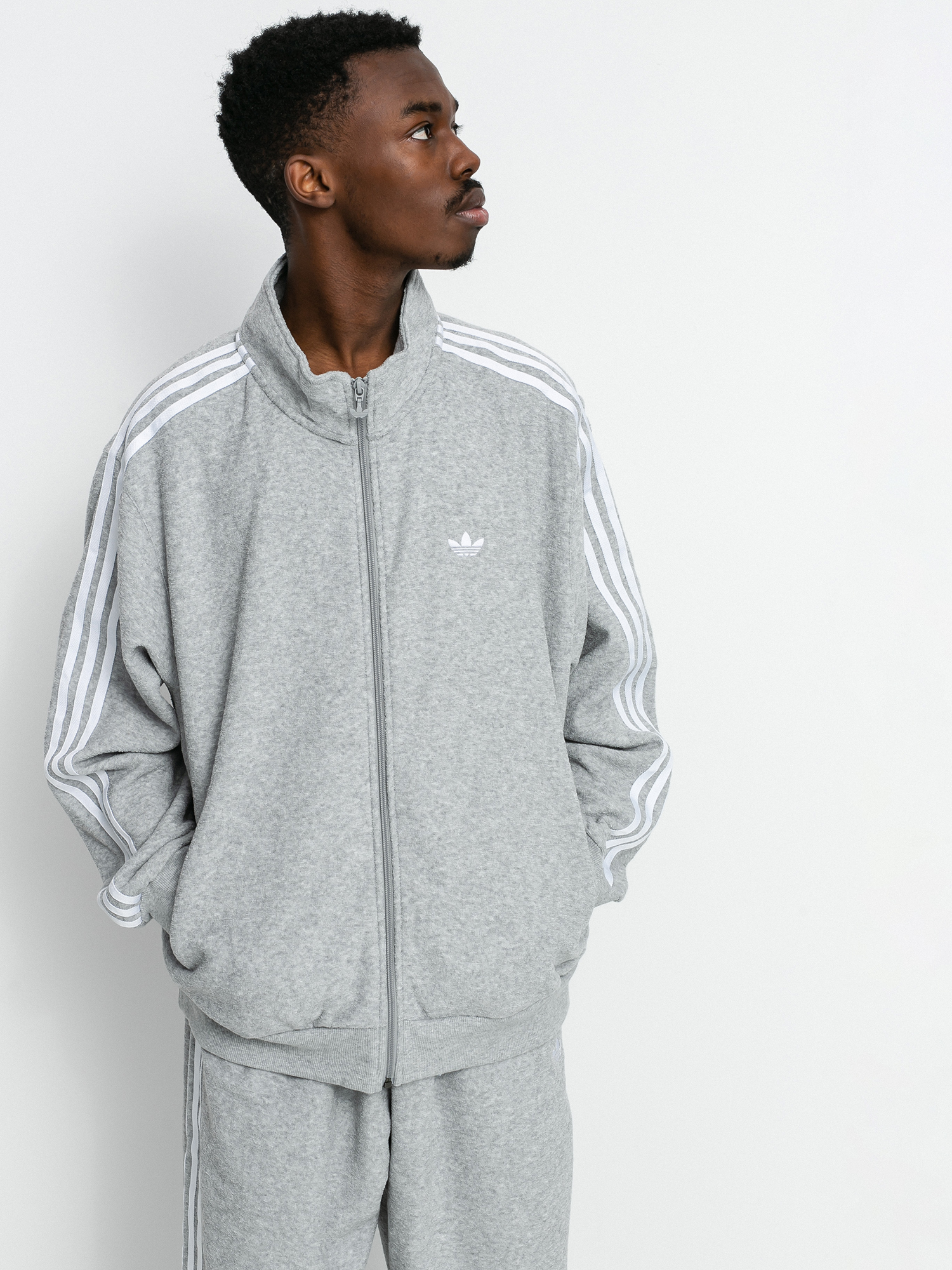 adidas Boucle Track Sweatshirt (mgreyh/white)