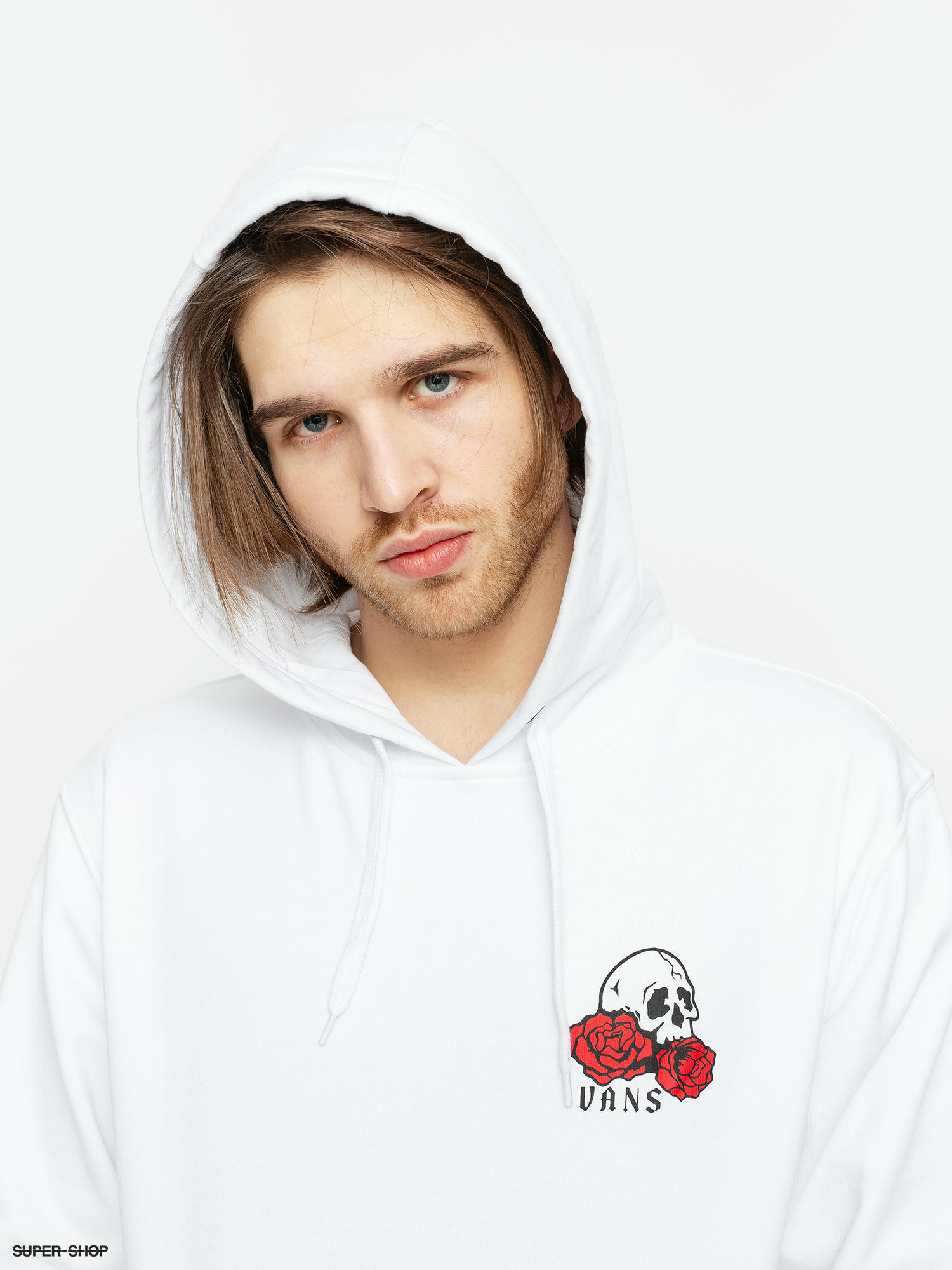 vans white hoodie with roses