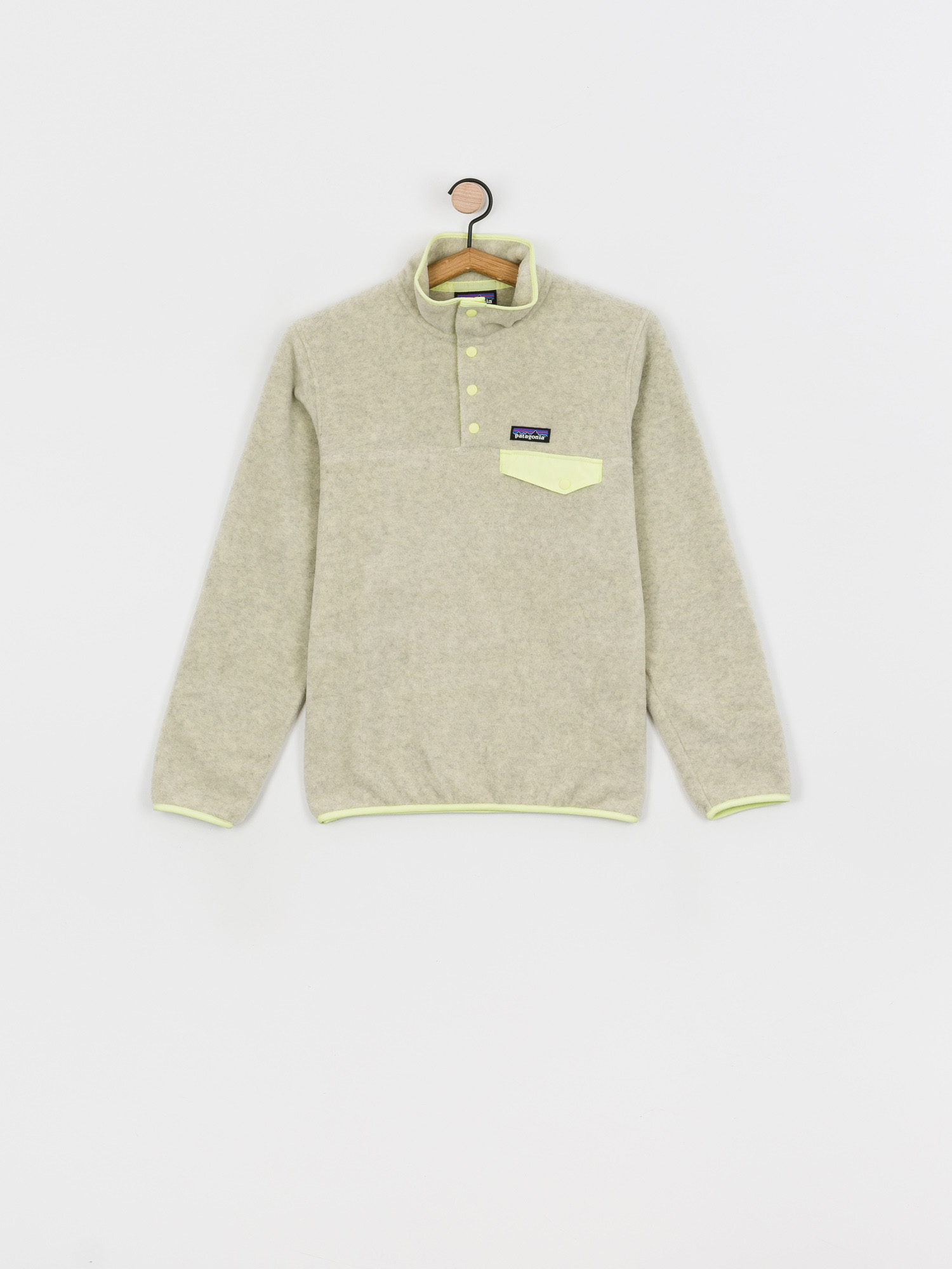 Womens Patagonia Lightweight Synchilla Snap T Fleece (oatmeal heather w/jellyfish yellow)