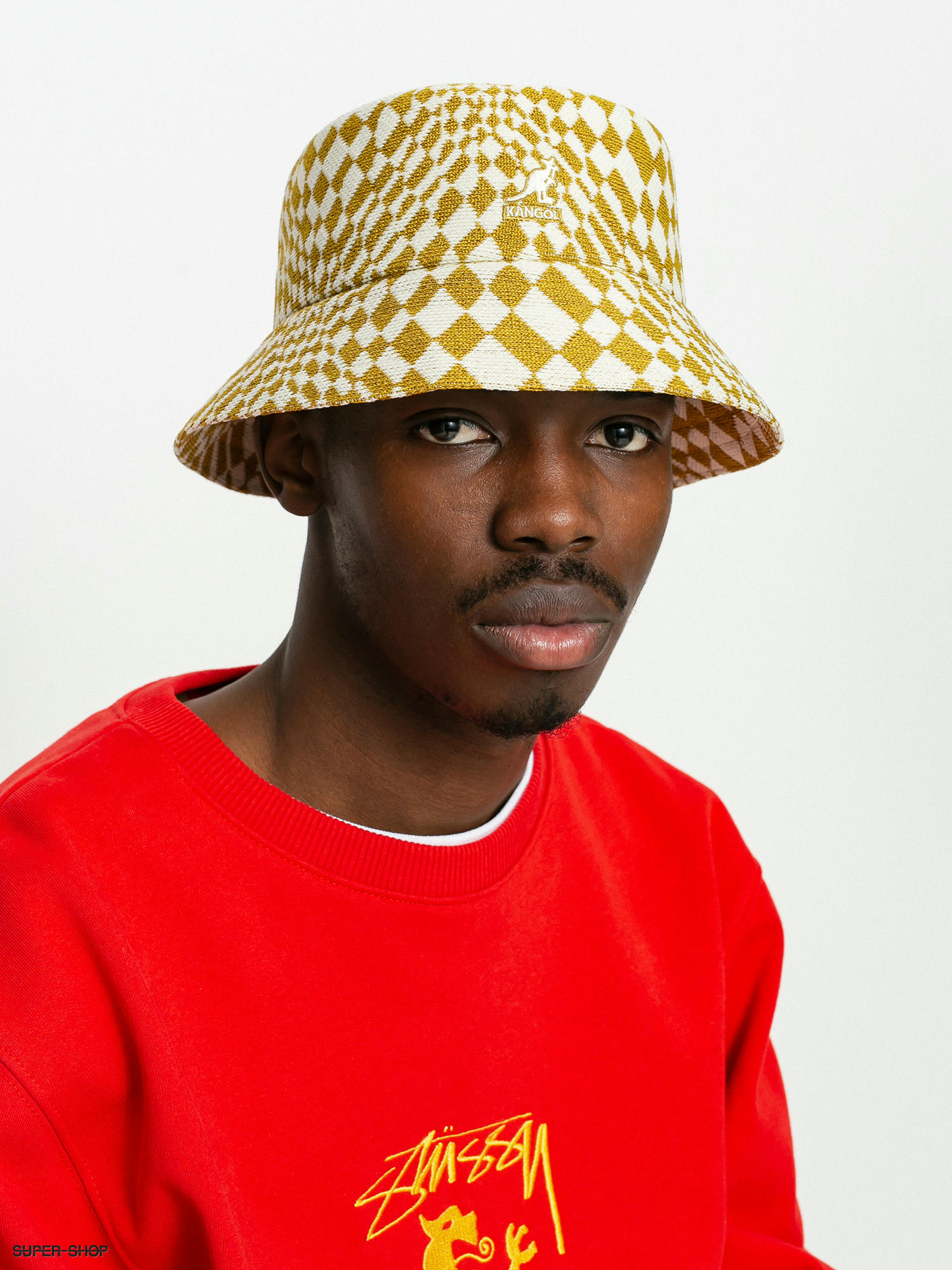 kangol warped check bucket hat