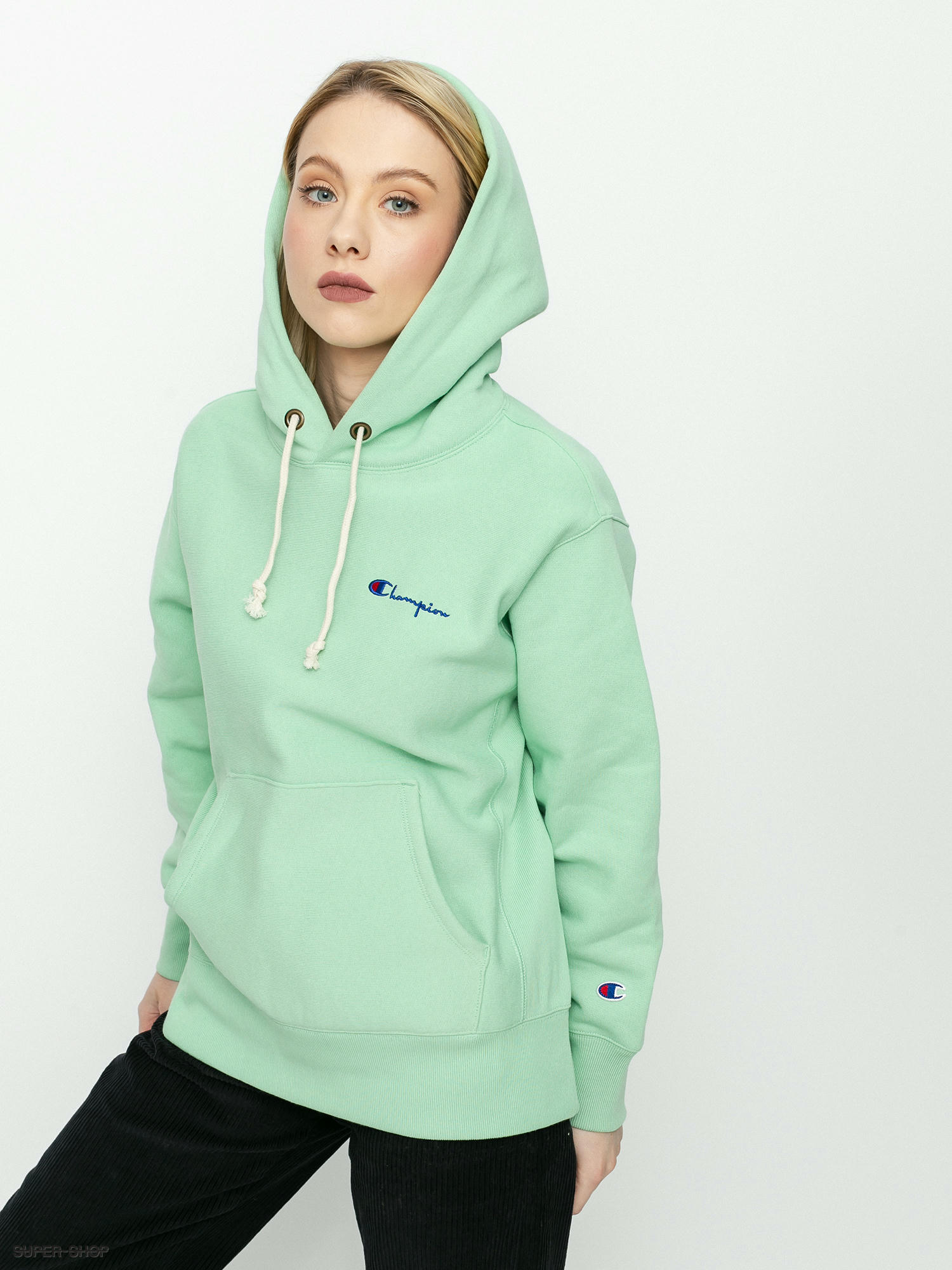 Champion green store hoodie women s