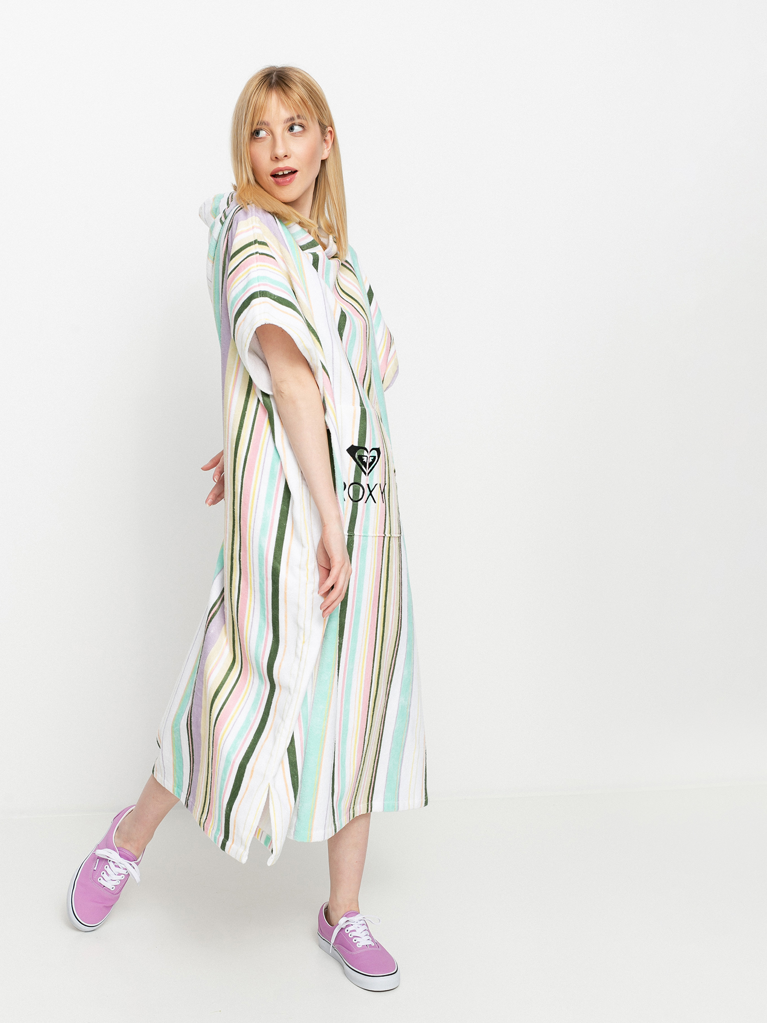 Roxy Poncho Stay Magical Printed Hoodie Wmn (bright white kamuela stripe s)