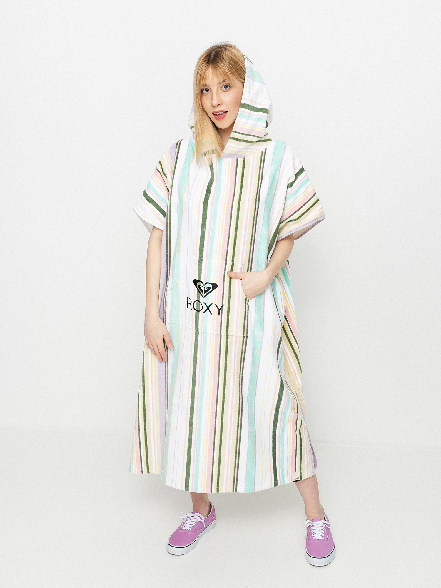 Roxy Poncho Stay Magical Printed Hoodie Wmn (bright white kamuela stripe s)