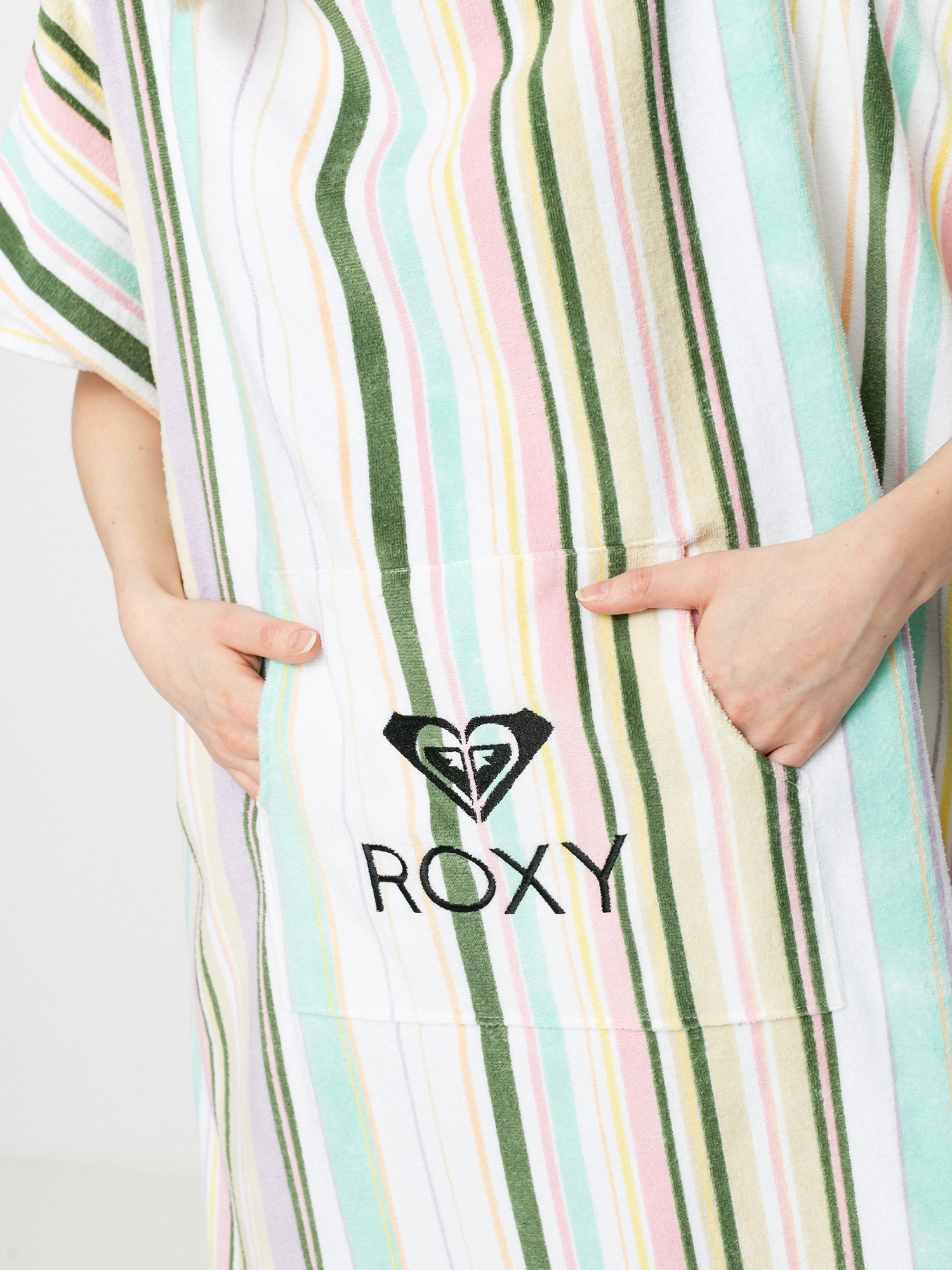 Roxy Poncho Stay Magical Printed Hoodie Wmn (bright white kamuela stripe s)