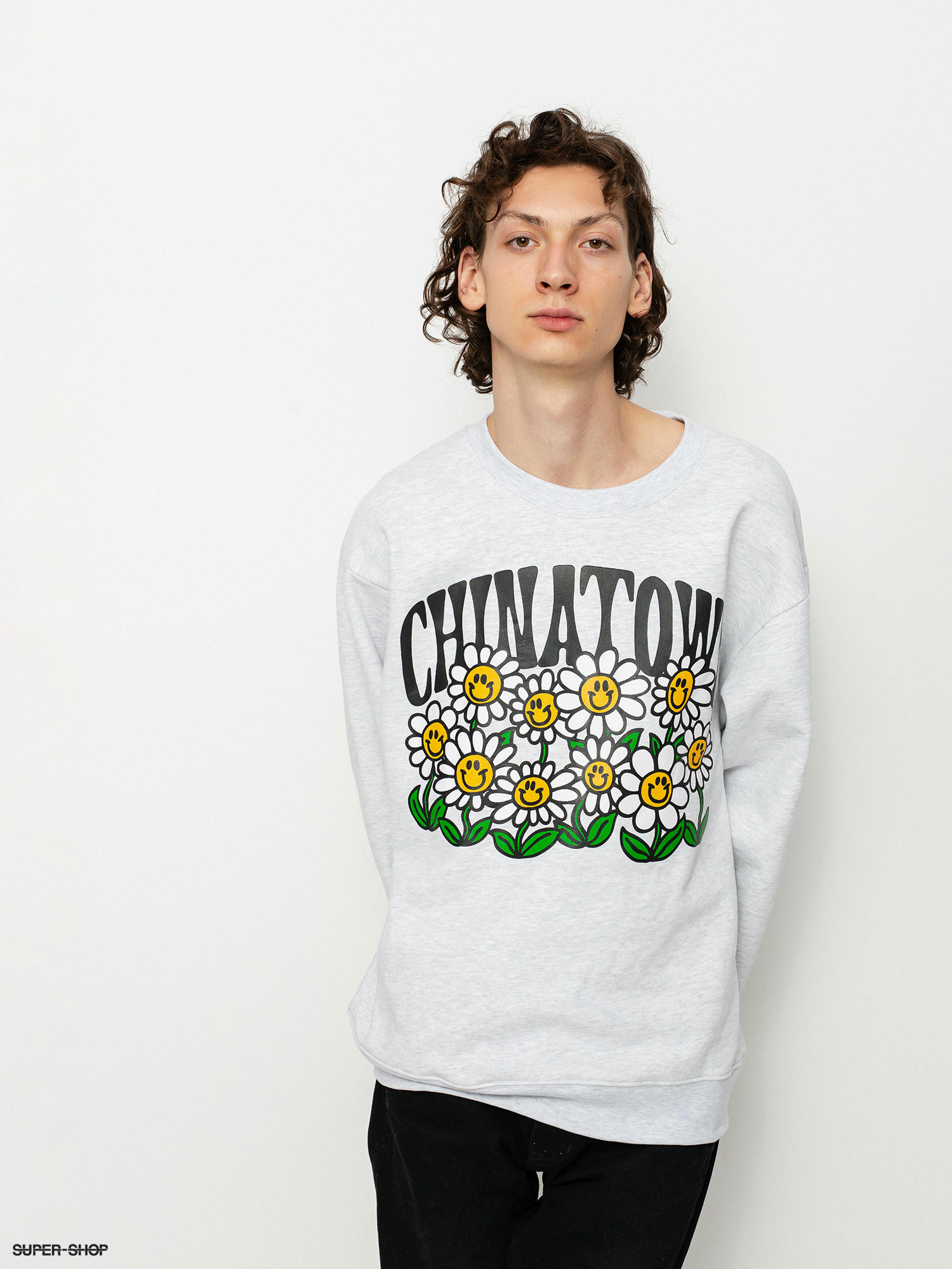 Chinatown Market Smiley Flower Power Sweatshirt ash gray