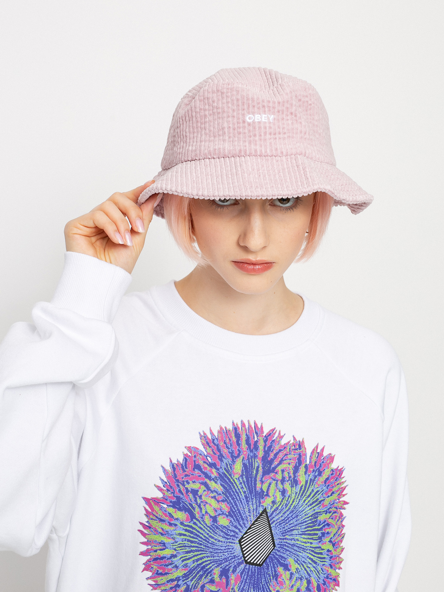 OBEY Bold Cord Bucket Hat (dusty rose)