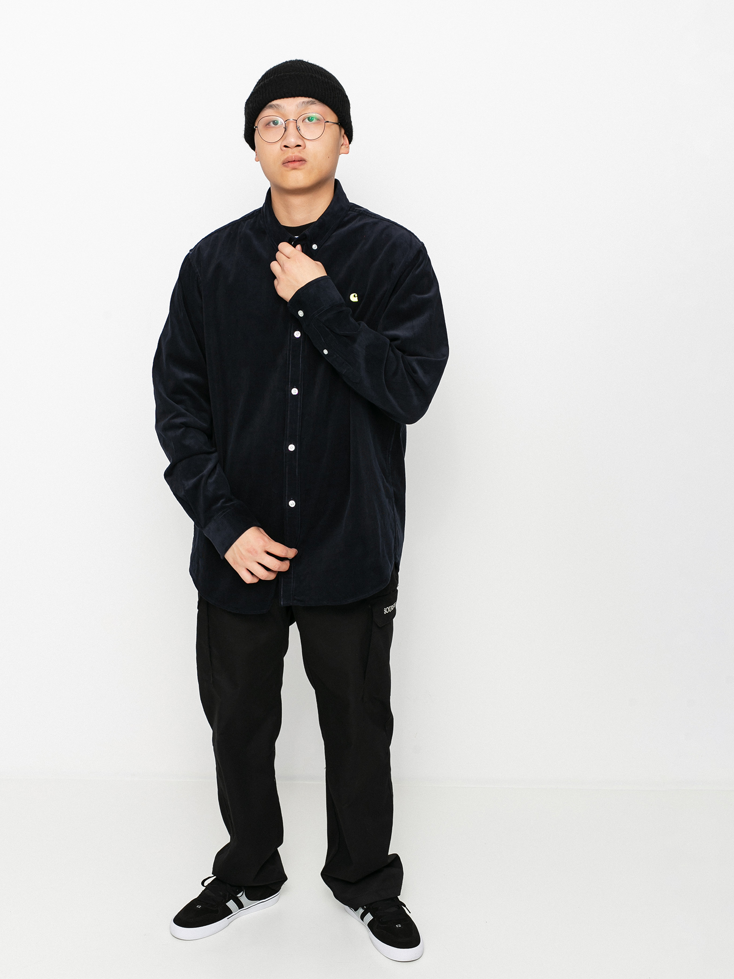 Carhartt WIP Madison Cord Hemd (dark navy/limoncello)