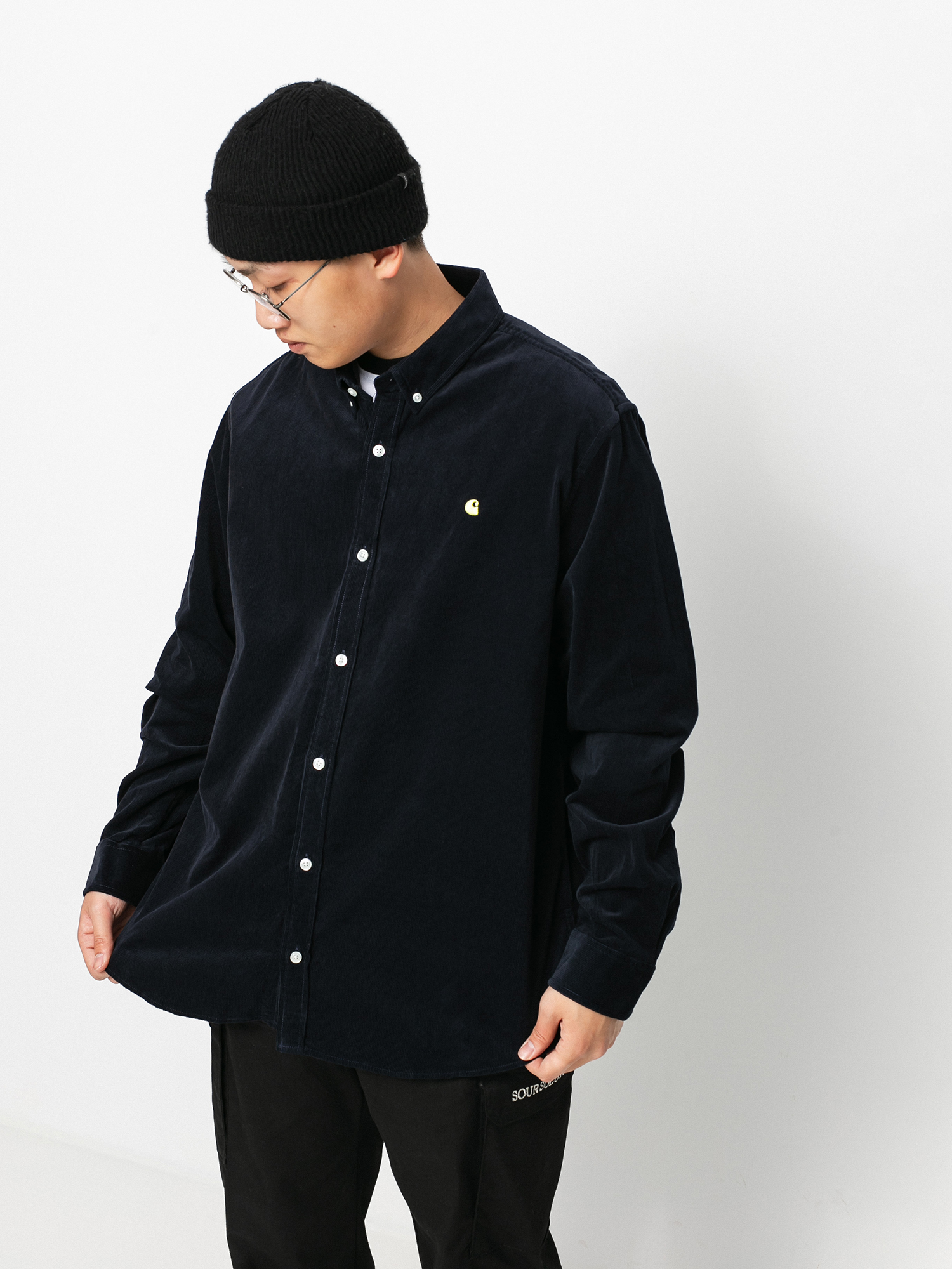 Carhartt WIP Madison Cord Hemd (dark navy/limoncello)