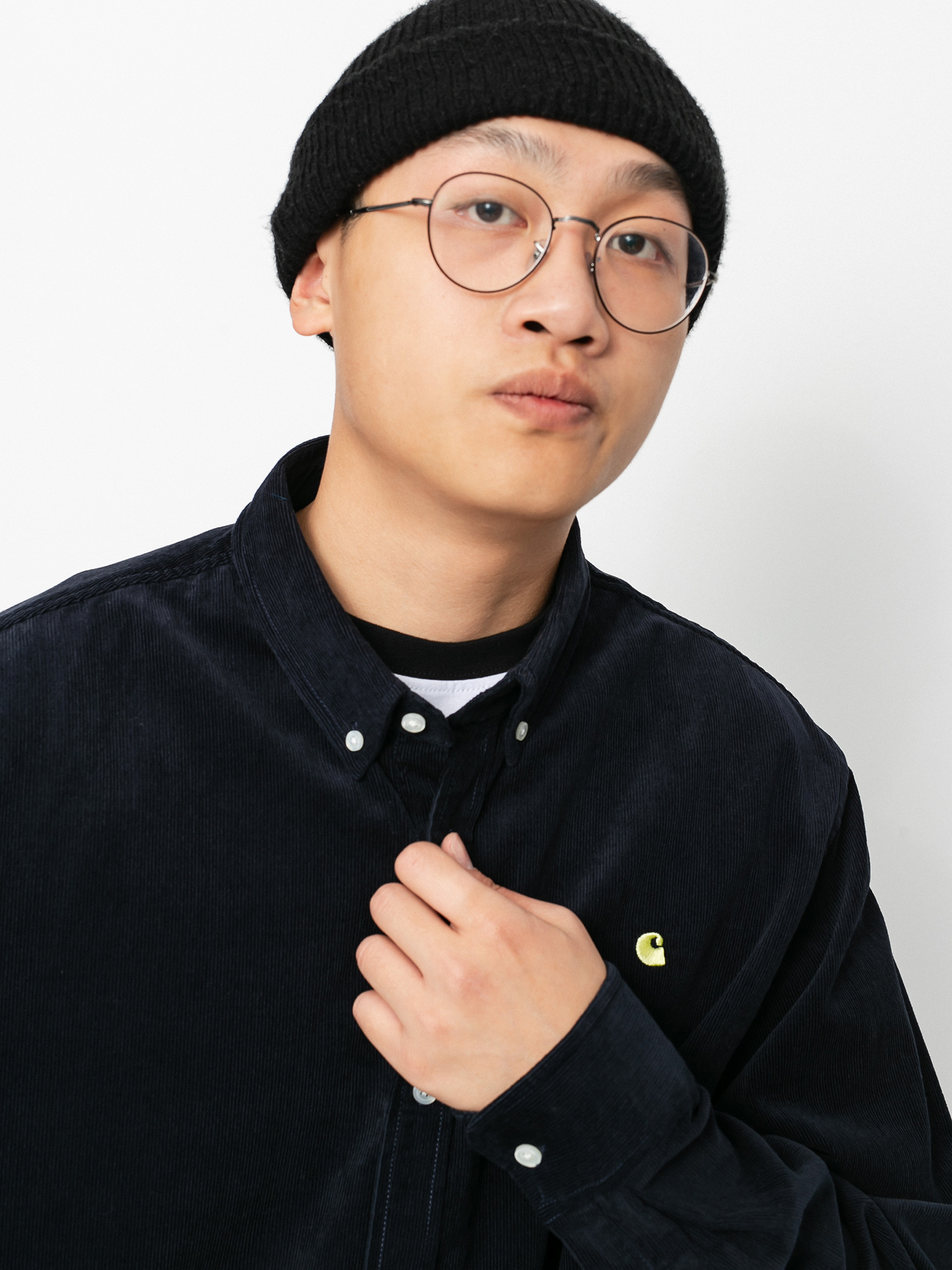 Carhartt WIP Madison Cord Hemd (dark navy/limoncello)