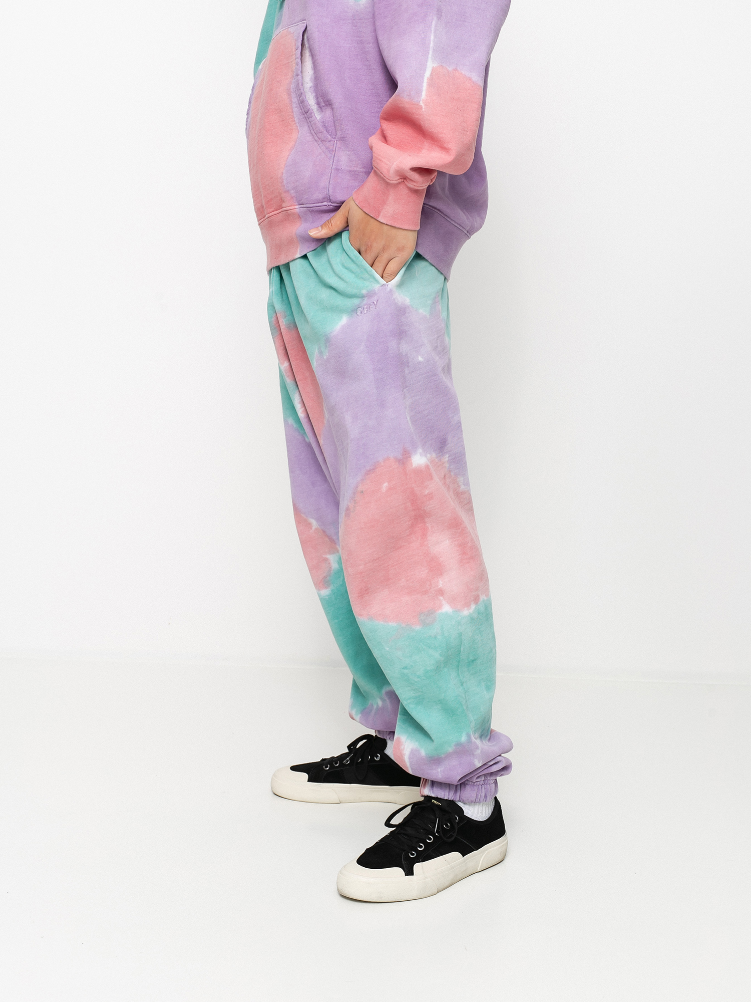 Purple tie dye store pants