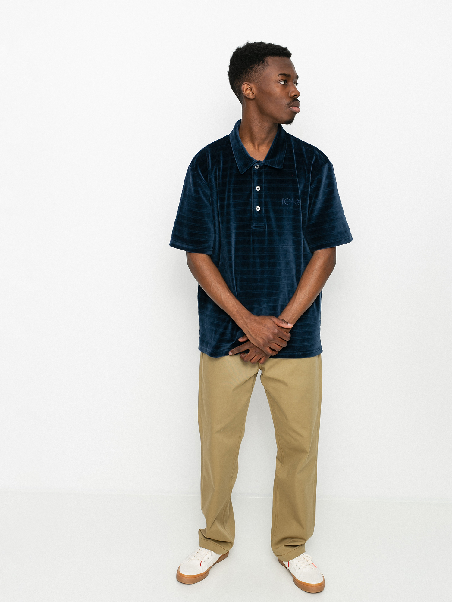 Polar Skate Stripe Velour Polo T-shirt (navy)