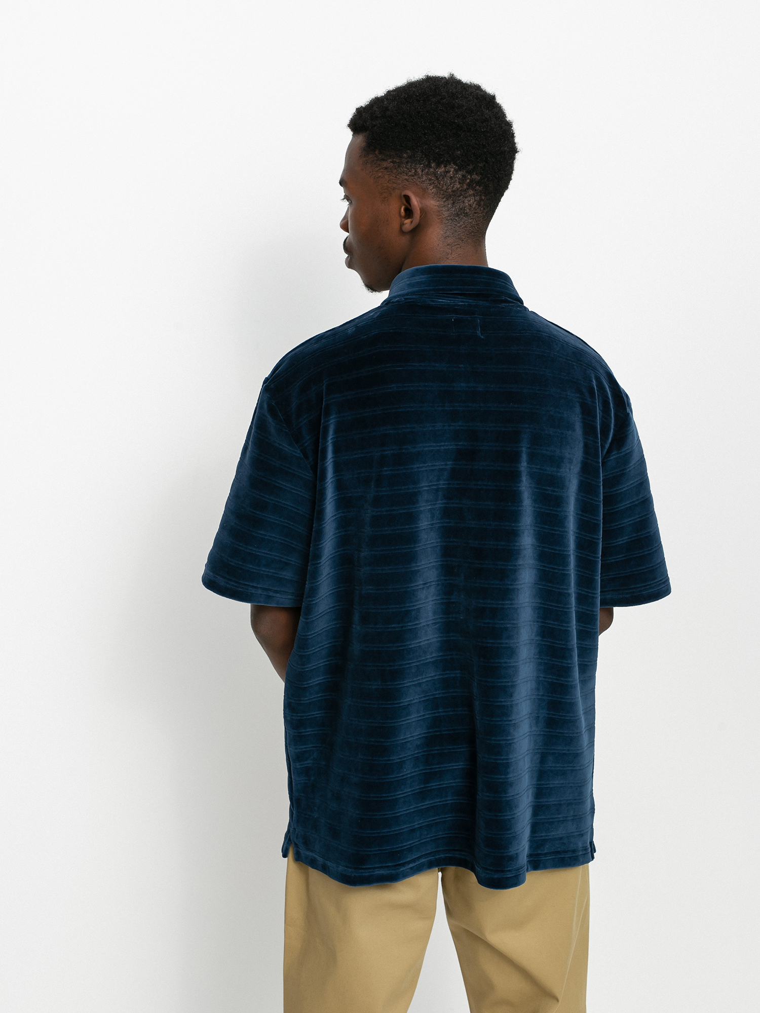 Polar Skate Stripe Velour Polo T-shirt (navy)