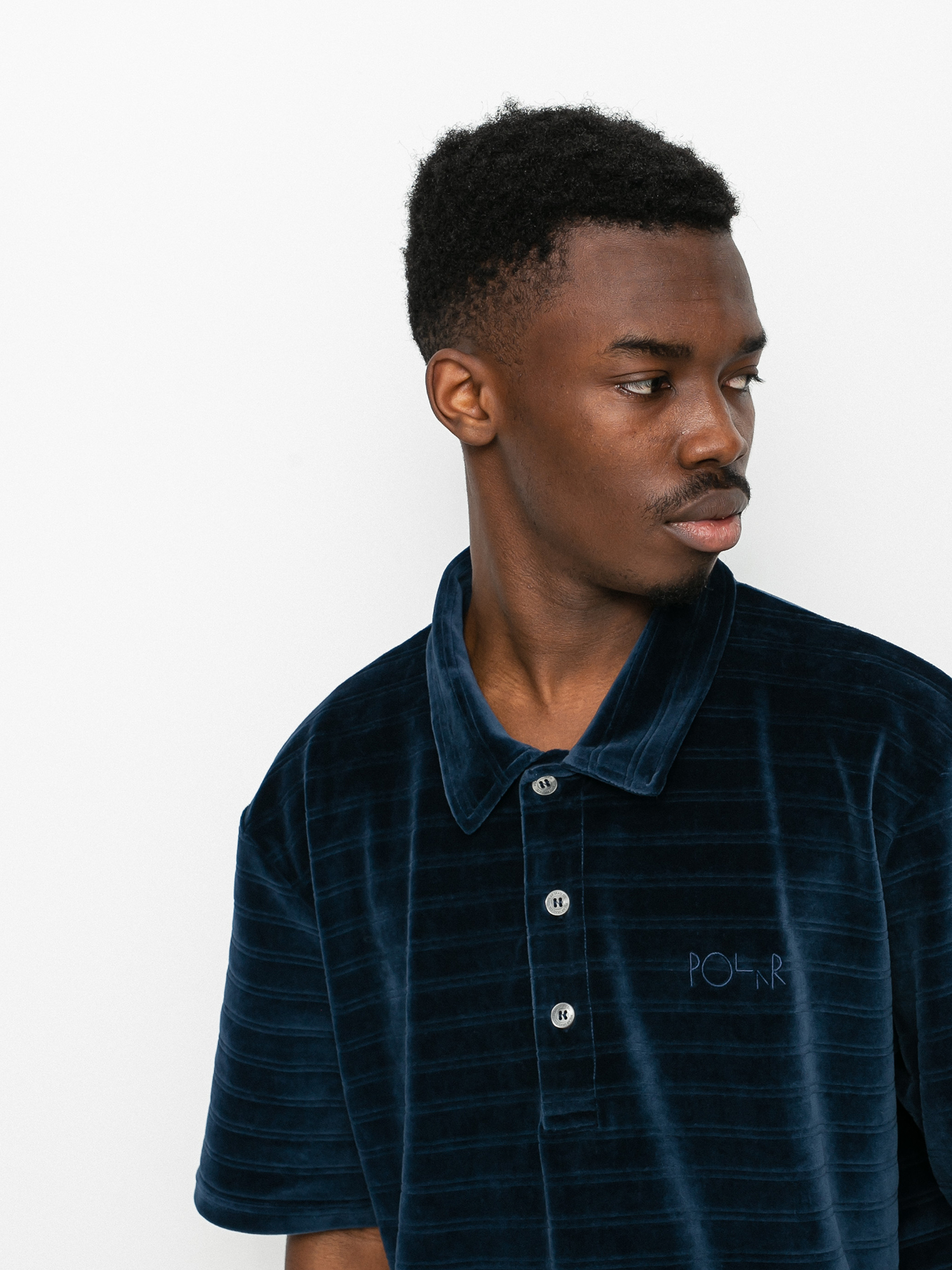 Polar Skate Stripe Velour Polo T-shirt (navy)