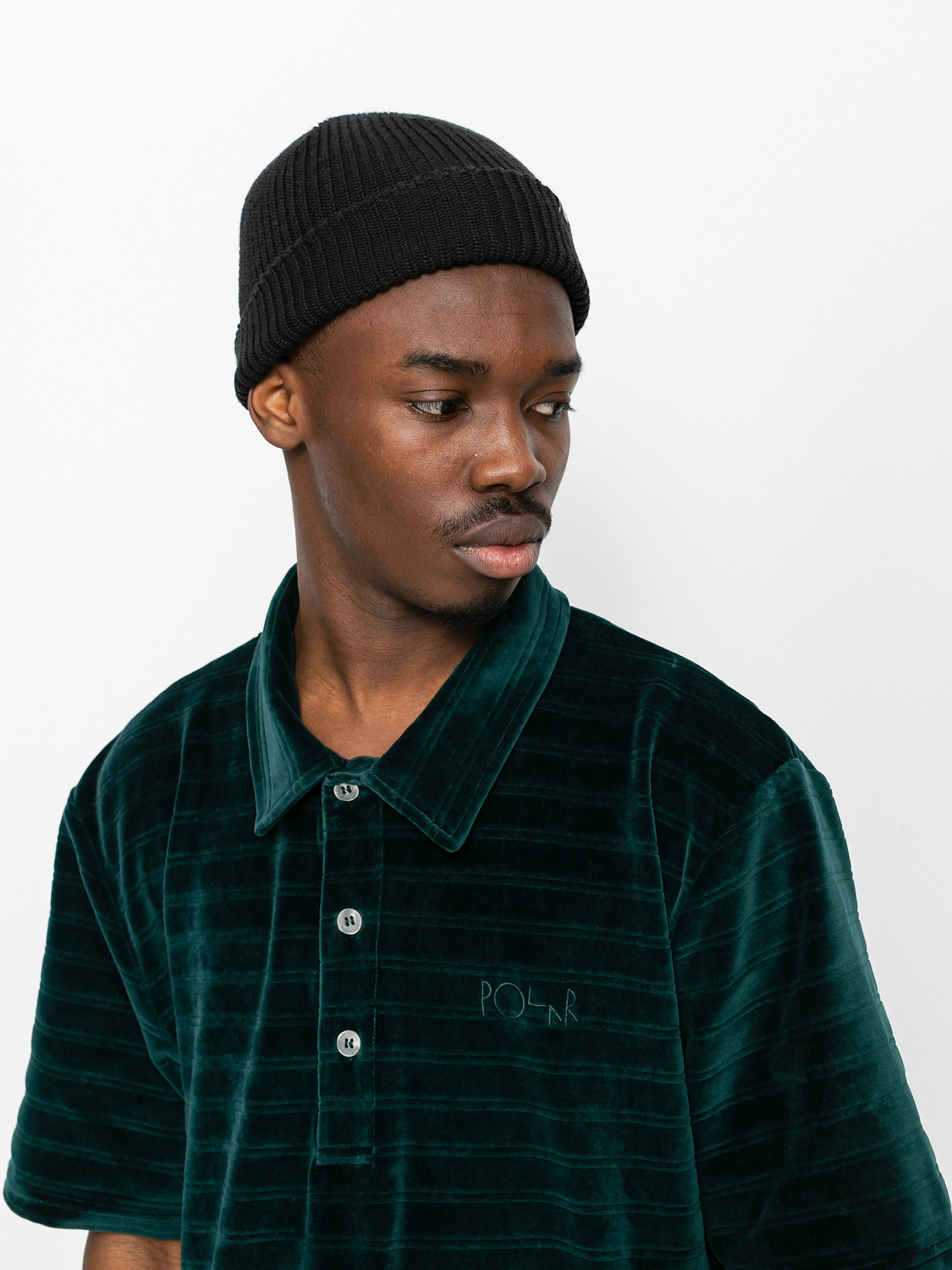 Polar Skate Stripe Velour Polo T-shirt (dark green)