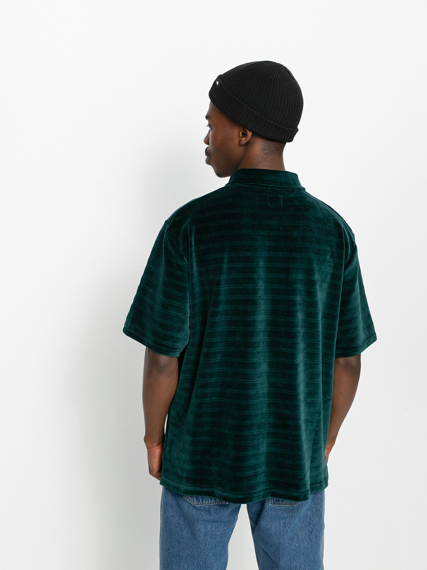 Polar Skate Stripe Velour Polo T-shirt (dark green)