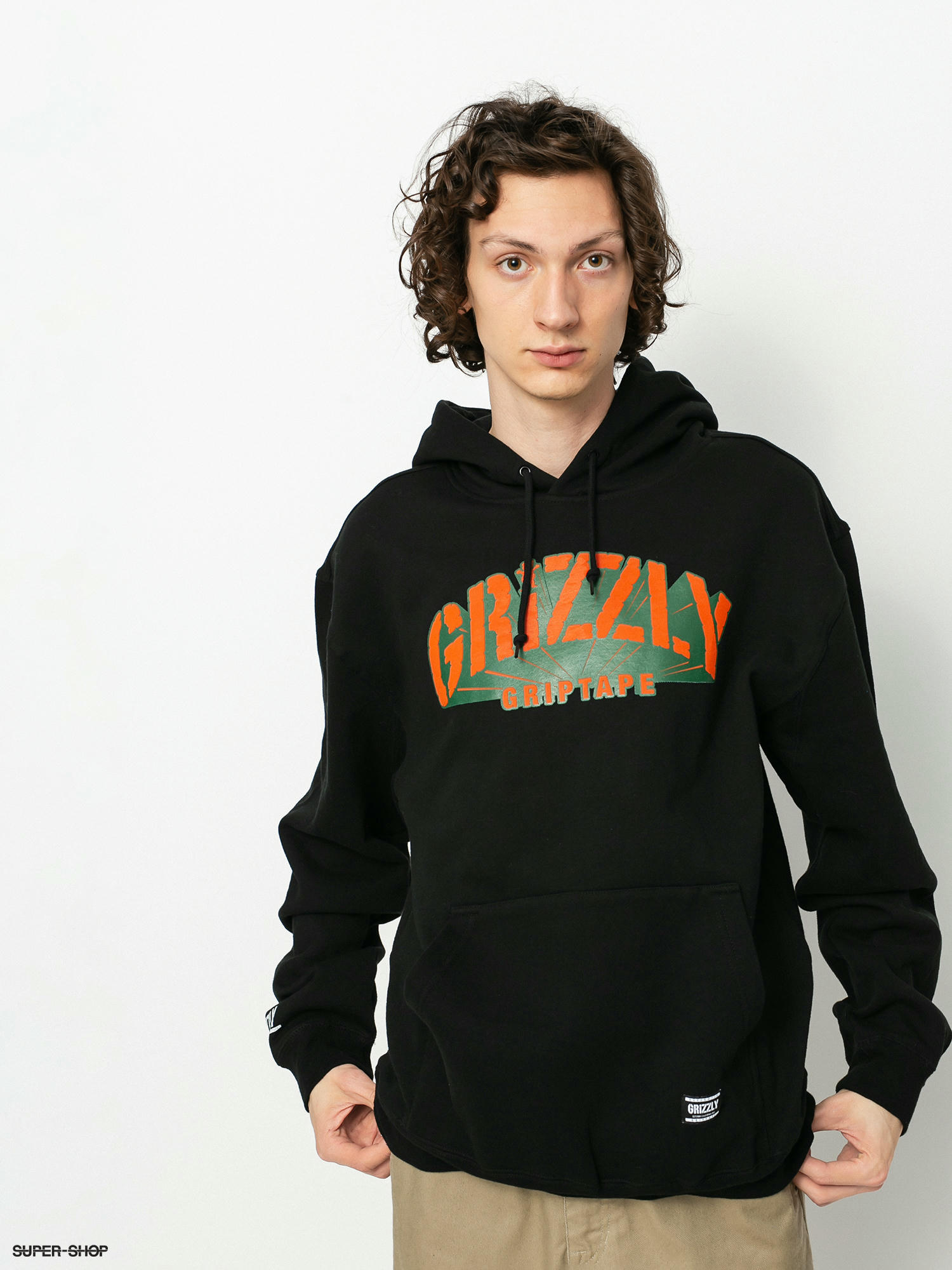 Grizzly Griptape Men's Stamp Scenic Bear Pullover Hoodie Black Hooded Top NWT 