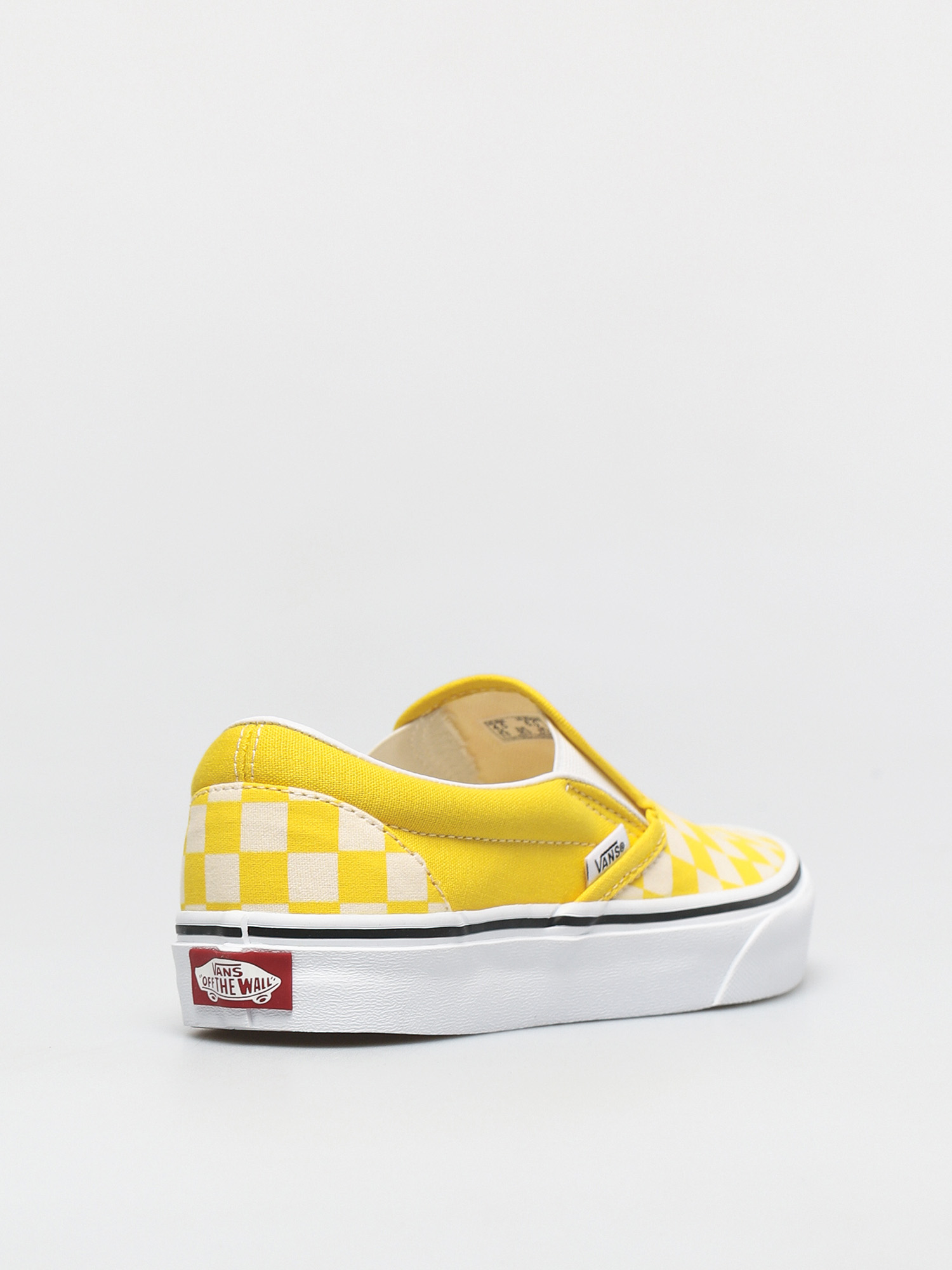 yellow and white checkered vans slip on