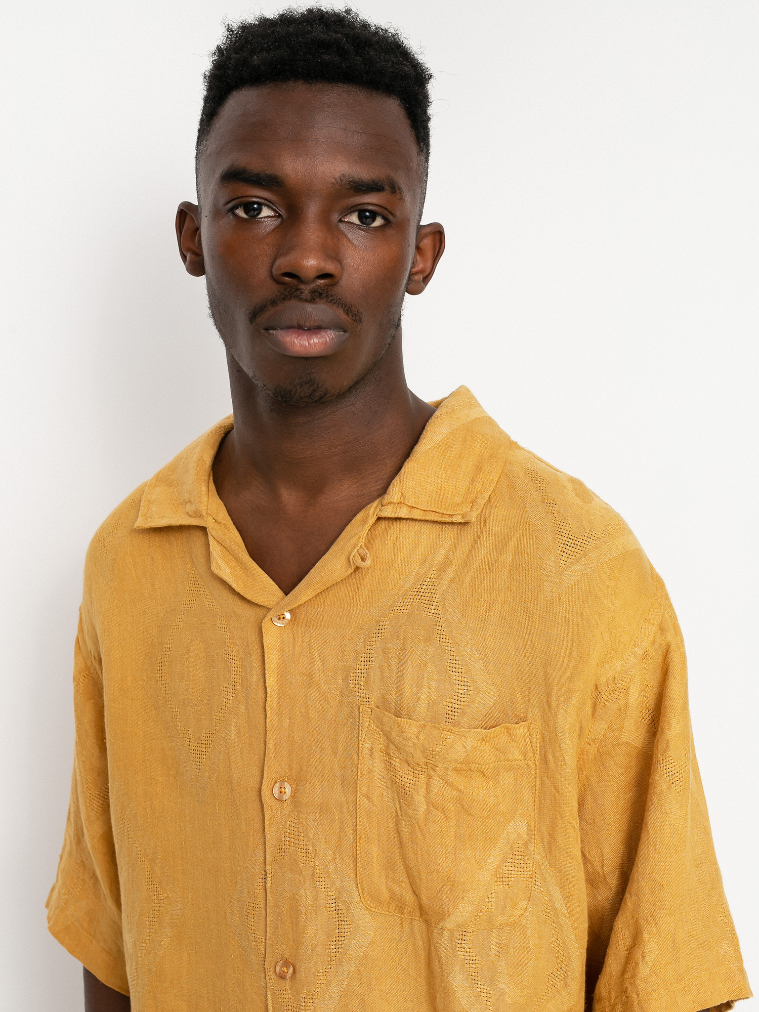 Stussy Diamond Jacquard Linen Shirt (mustard)