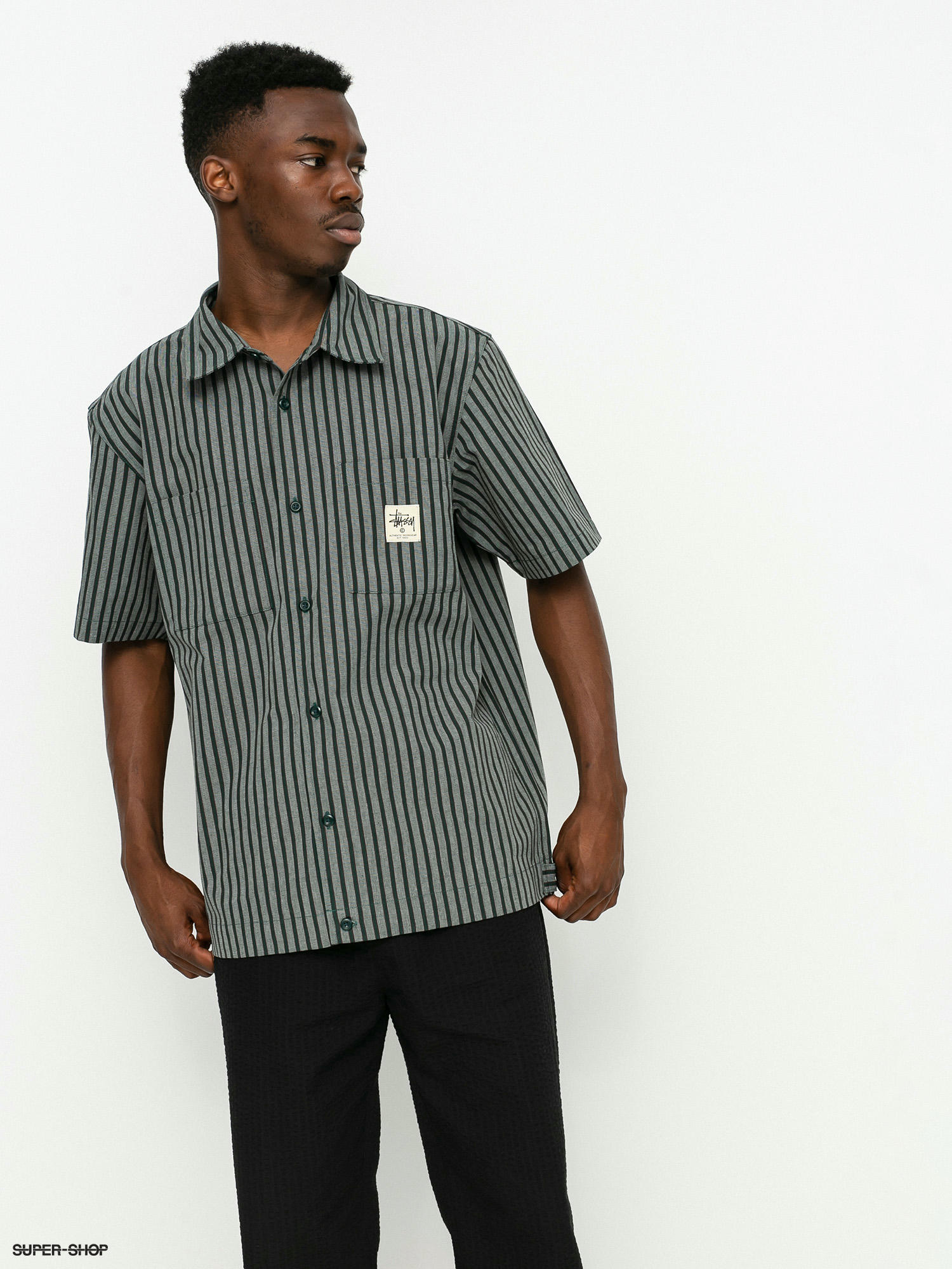 純正正規 STUSSY STRIPED GARAGE SHIRT XLサイズ