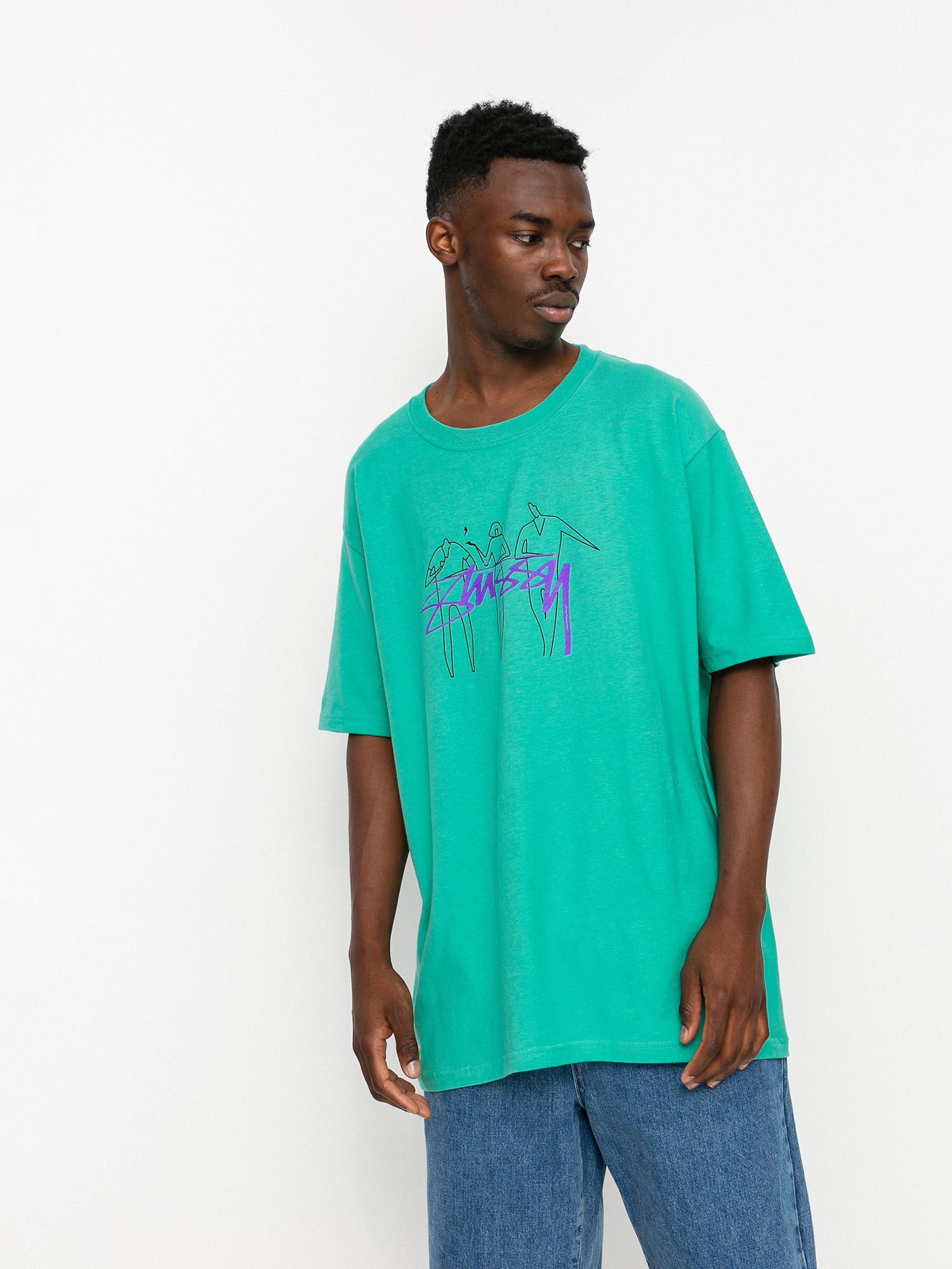 Stussy 80s モックネック　グリーン Tシャツ Sサイズ Stussy 3 People T-shirt - green (green)