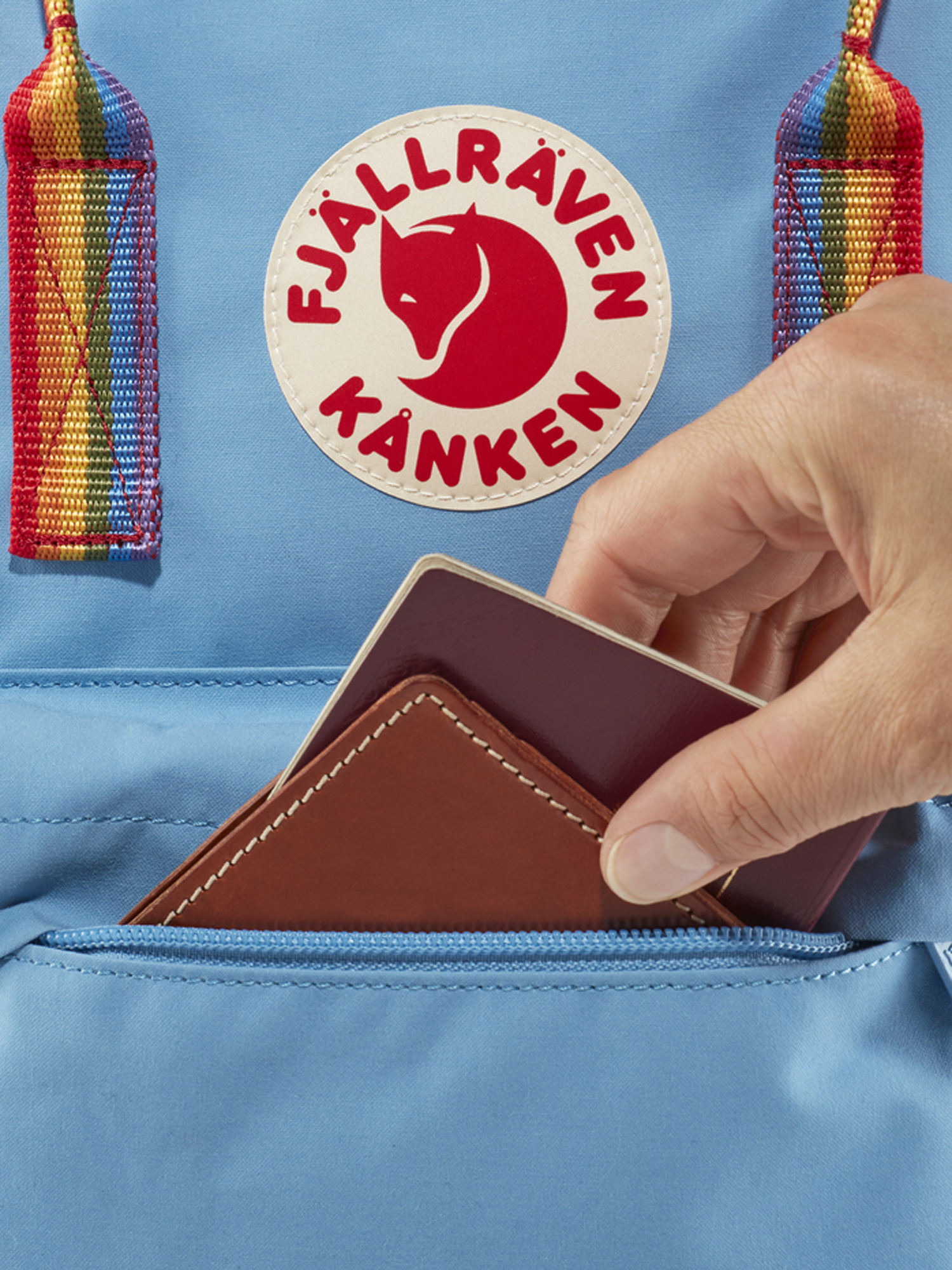 Fjallraven Kanken Rainbow Backpack (air blue/rainbow pattern)