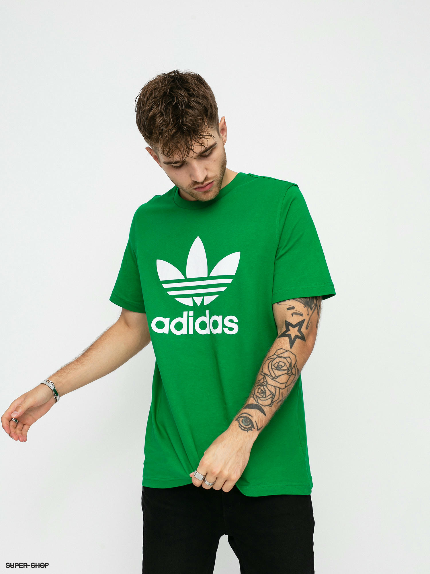 adidas green and white t shirt