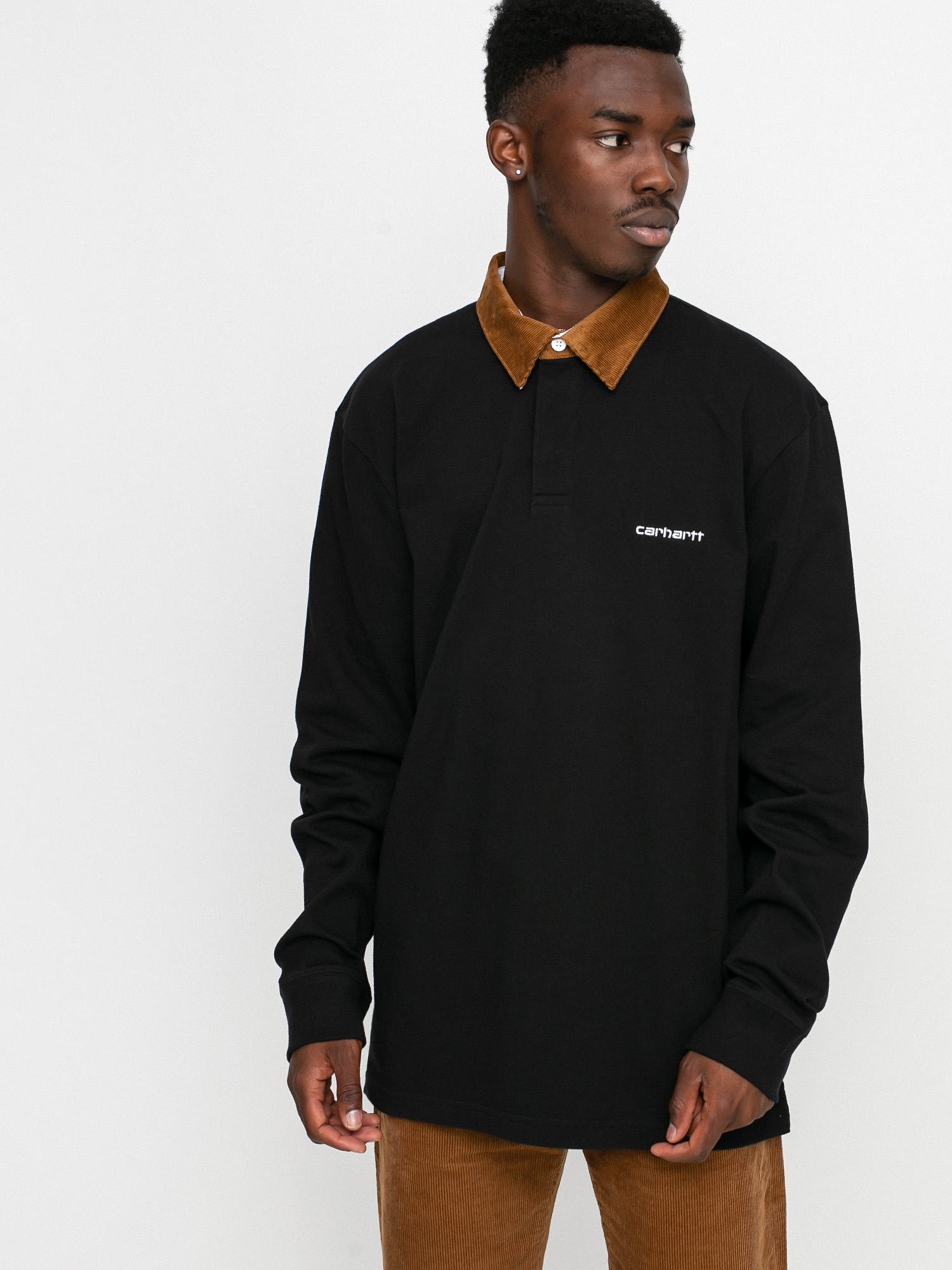 Carhartt WIP Cord Rugby Polo t-shirt (black/h brown/white)