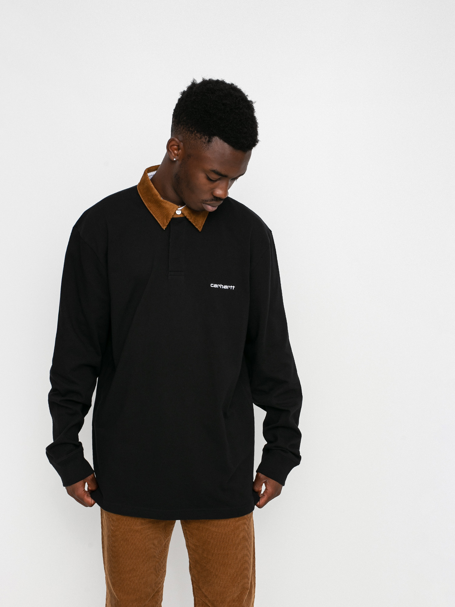 Carhartt WIP Cord Rugby Polo t-shirt (black/h brown/white)