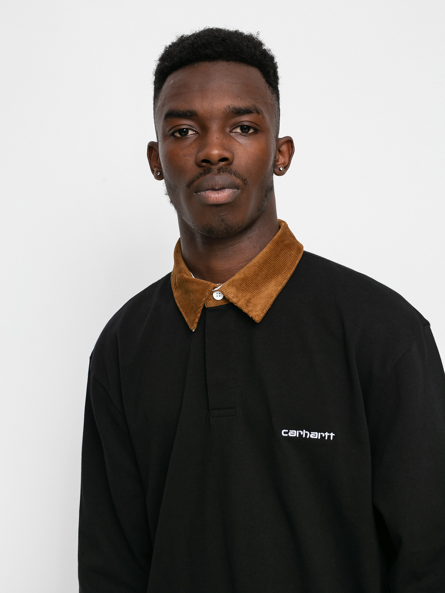 Carhartt WIP Cord Rugby Polo shirt (black/h brown/white)