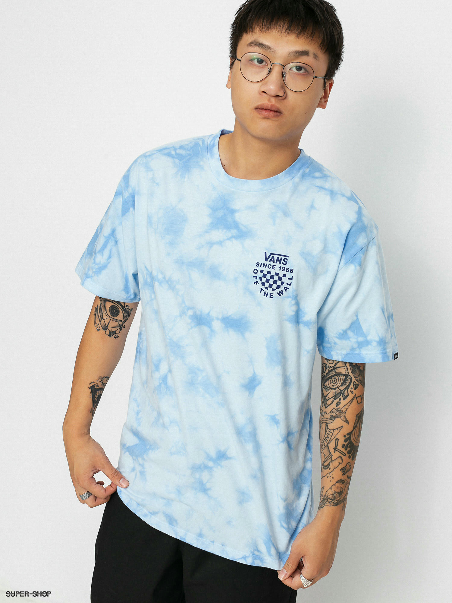 blue tie dye vans shirt