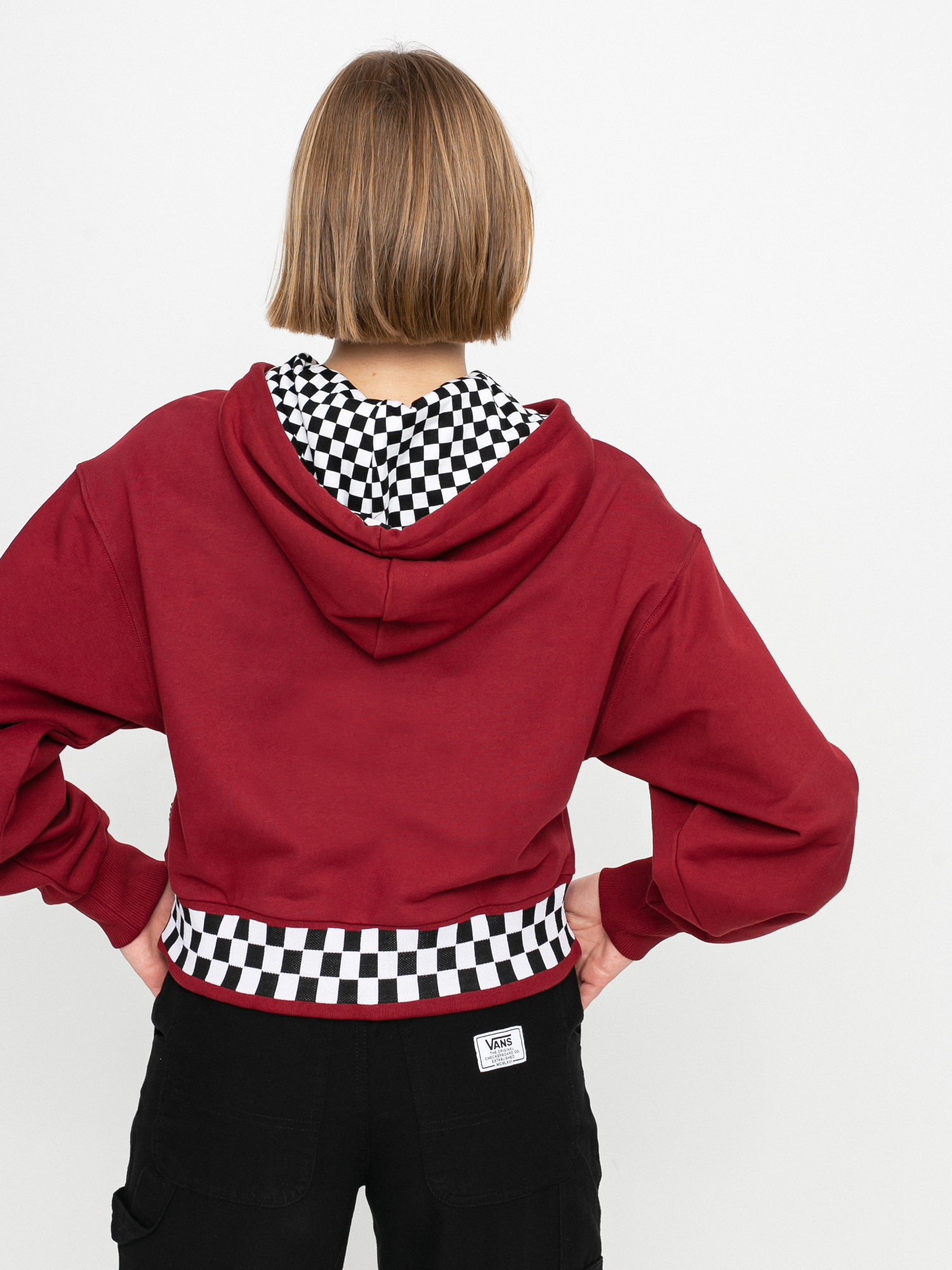 Red vans hot sale checkered hoodie