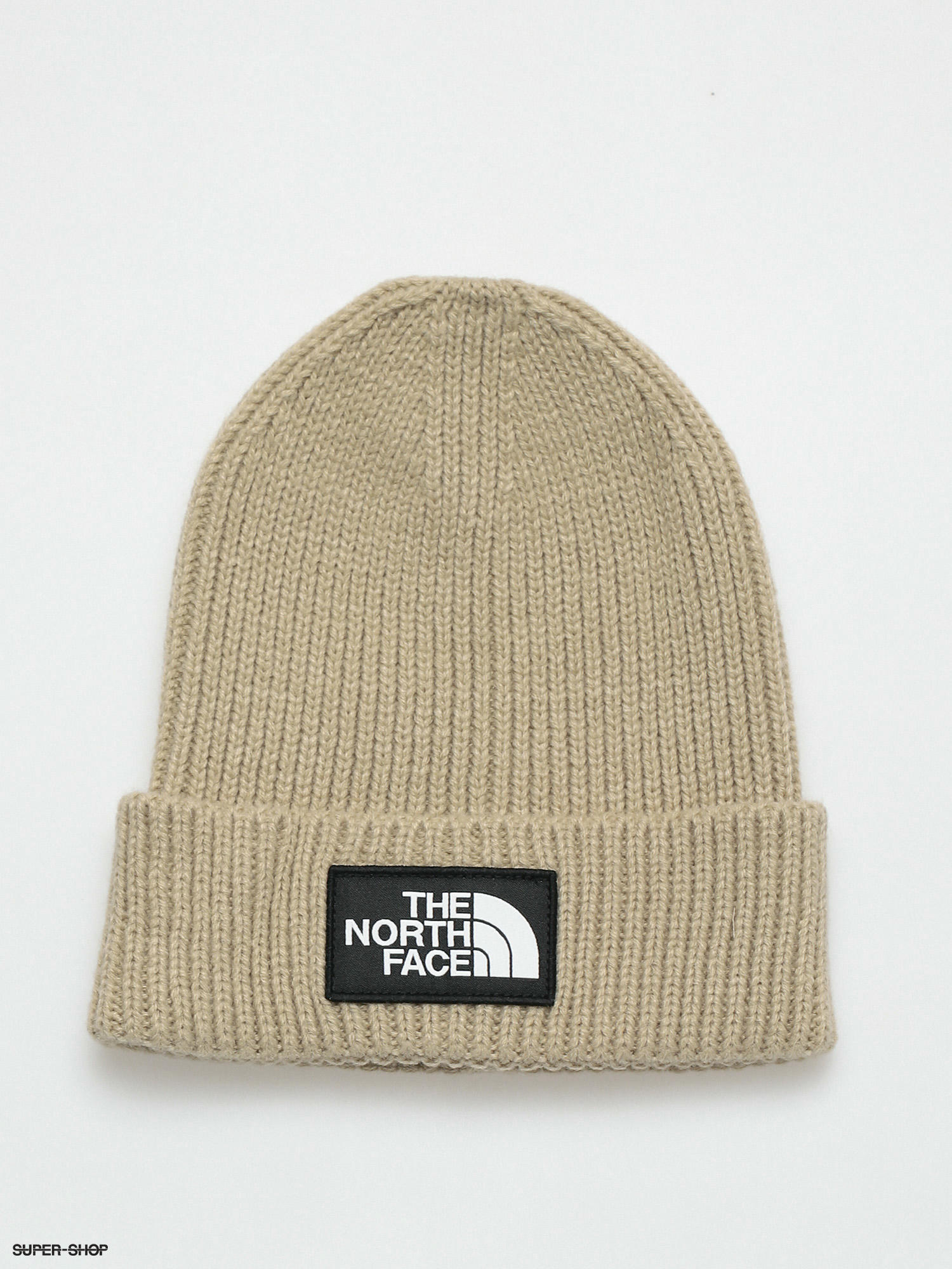 the north face box logo beanie beige