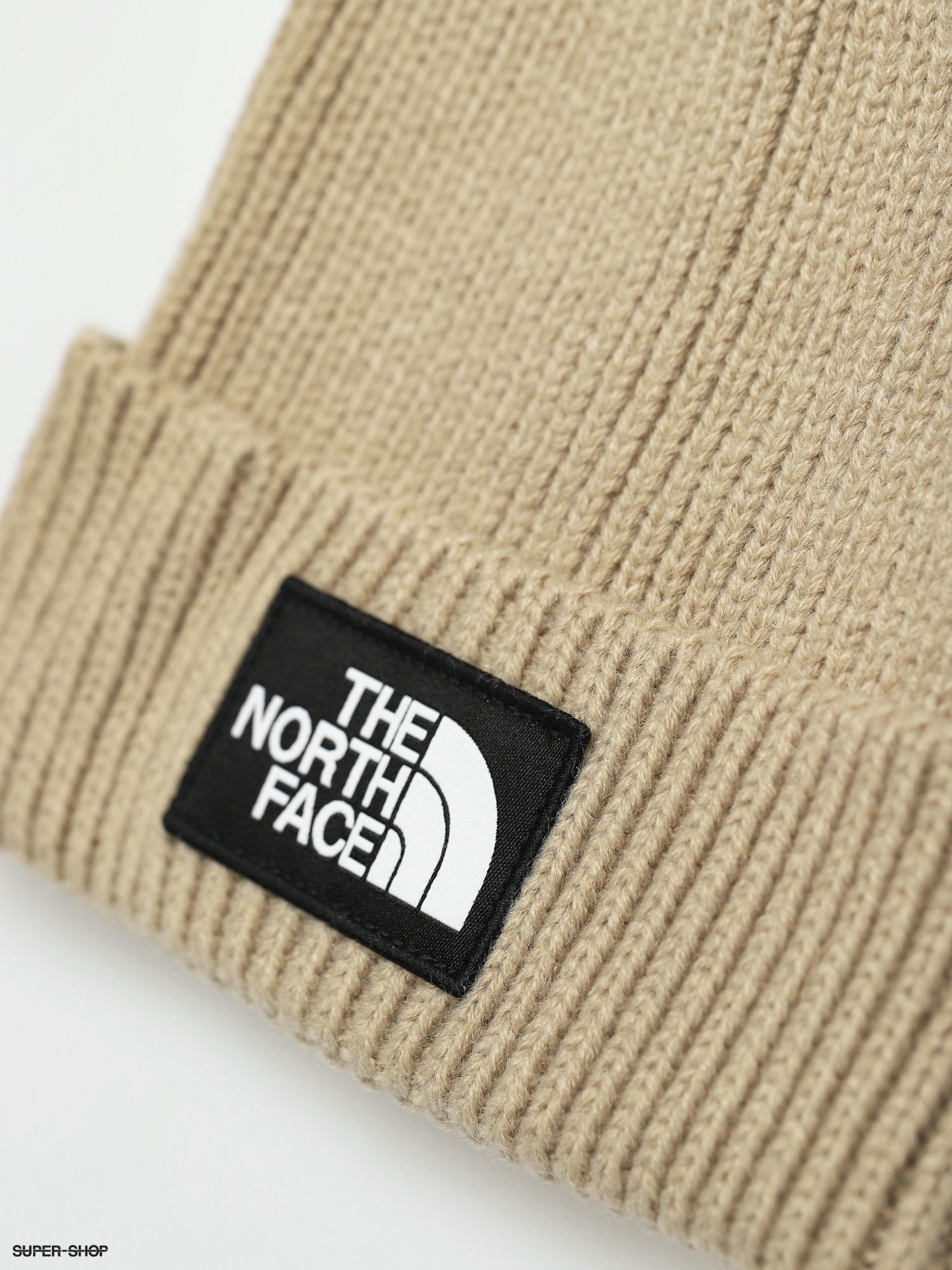 the north face box logo beanie beige