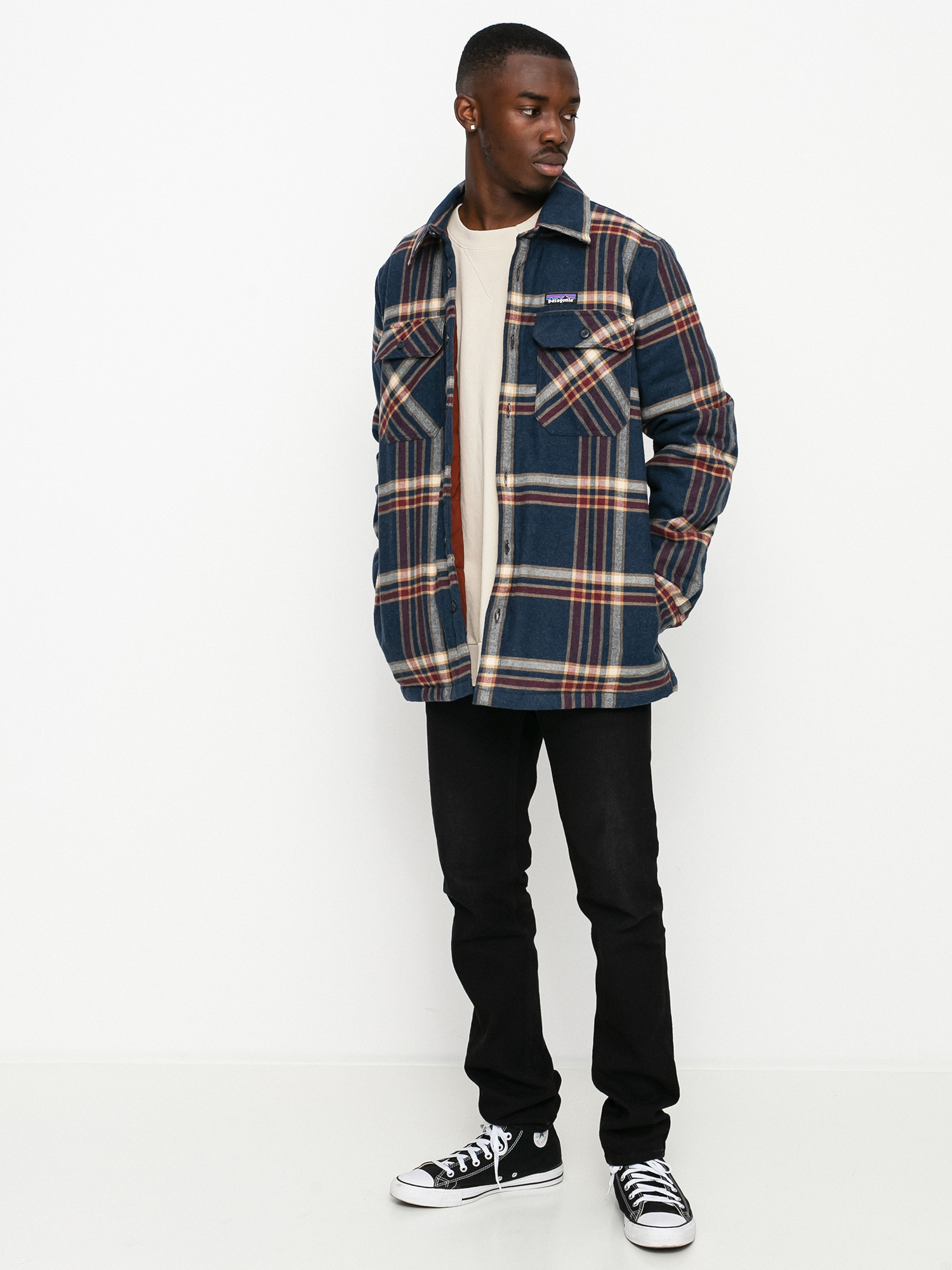 Patagonia Insulated Organic Cotton Fjord Flannel Jacket (growlers plaid/smolder blue)