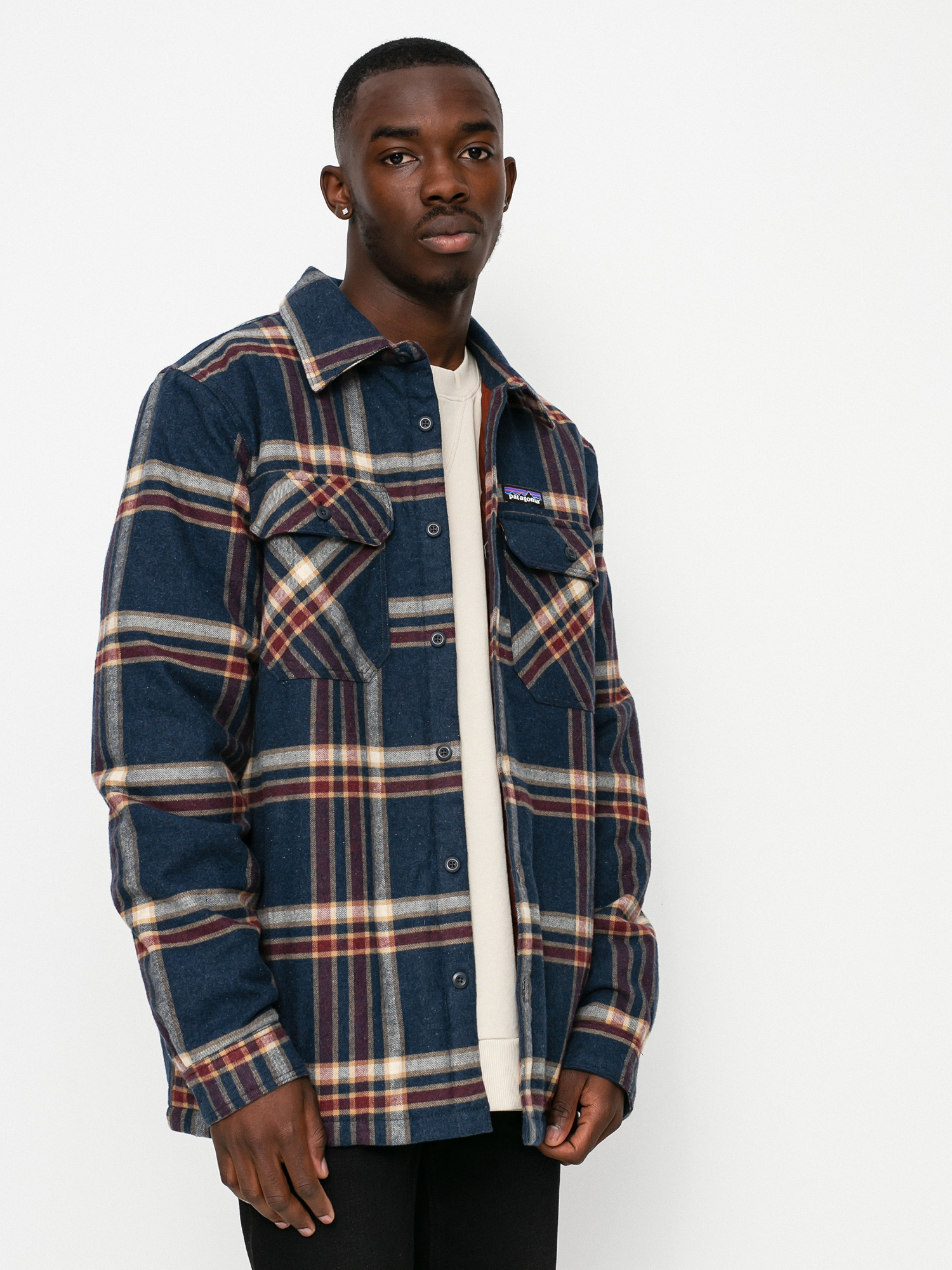 Patagonia Insulated Organic Cotton Fjord Flannel Jacket (growlers plaid/smolder blue)