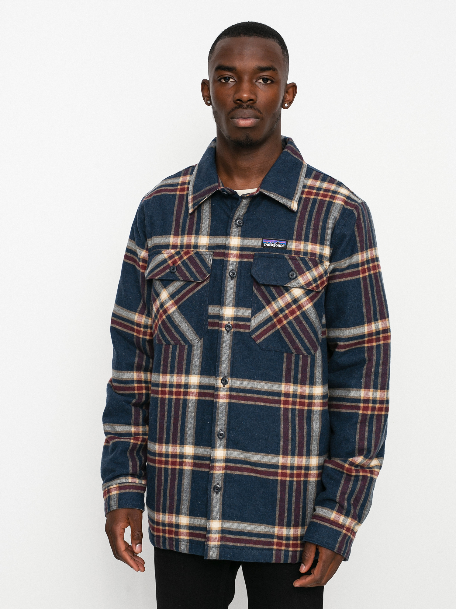 Patagonia Insulated Organic Cotton Fjord Flannel Jacket (growlers plaid/smolder blue)