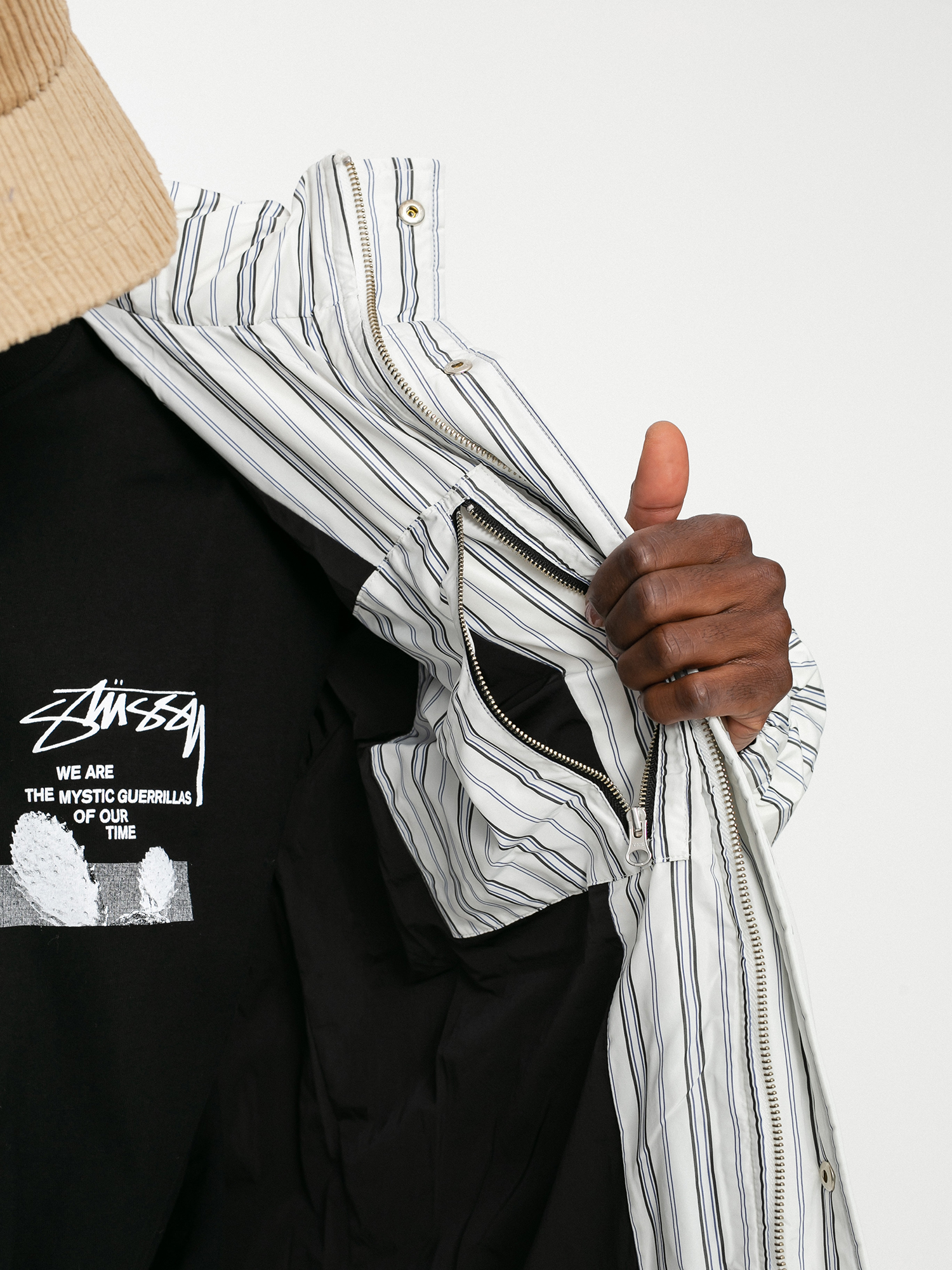 Stussy Stripe Down Puffer Jacket (bone)