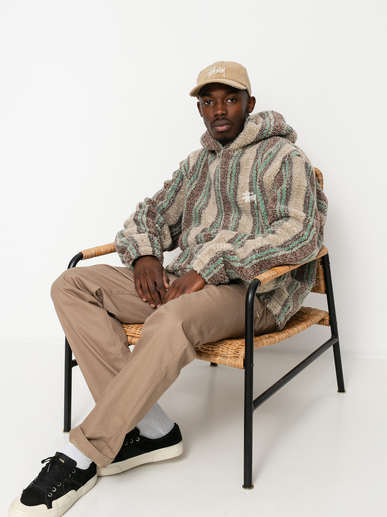 Stussy Stripe Sherpa HD Hoodie (tan)