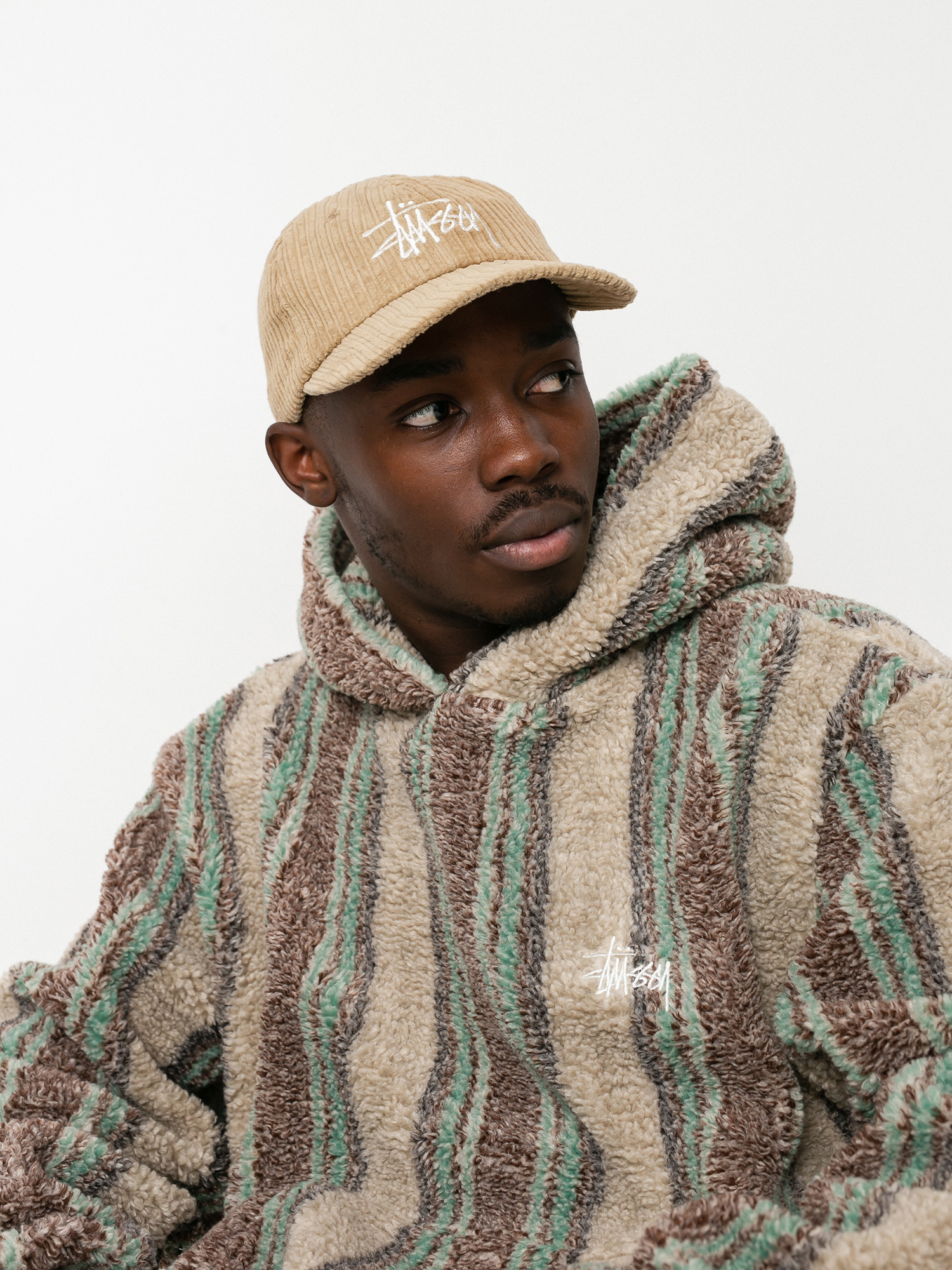 Stussy Stripe Sherpa HD Hoody (tan)