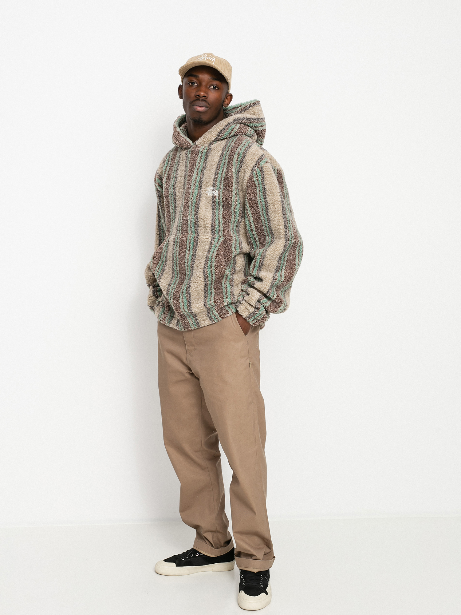 Stussy Stripe Sherpa HD Hoodie (tan)
