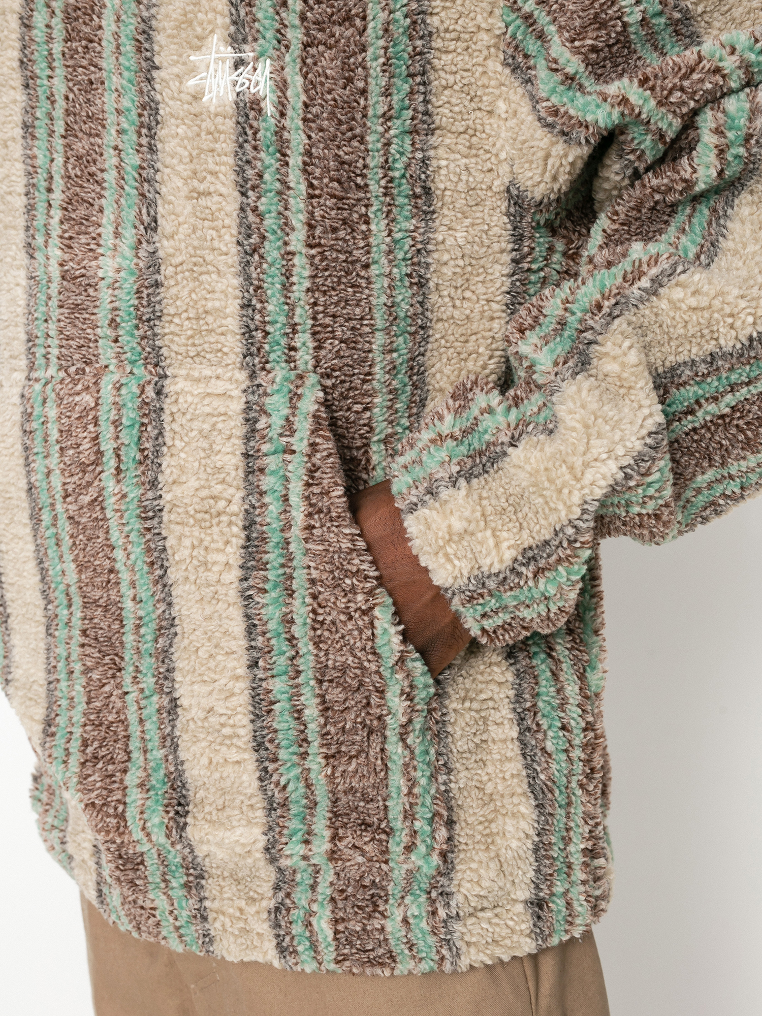 Stussy Stripe Sherpa HD Hoody (tan)