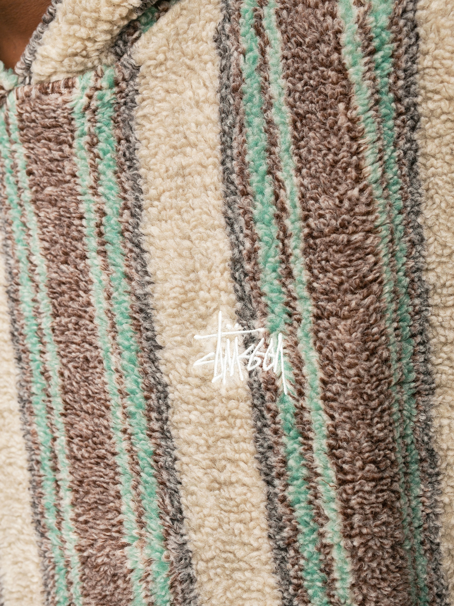 Stussy Stripe Sherpa HD Hoodie (tan)