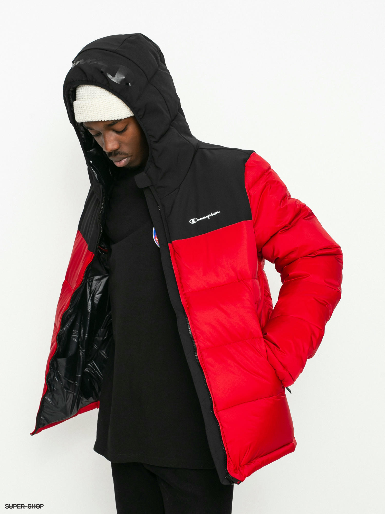 Red and black champion on sale jacket