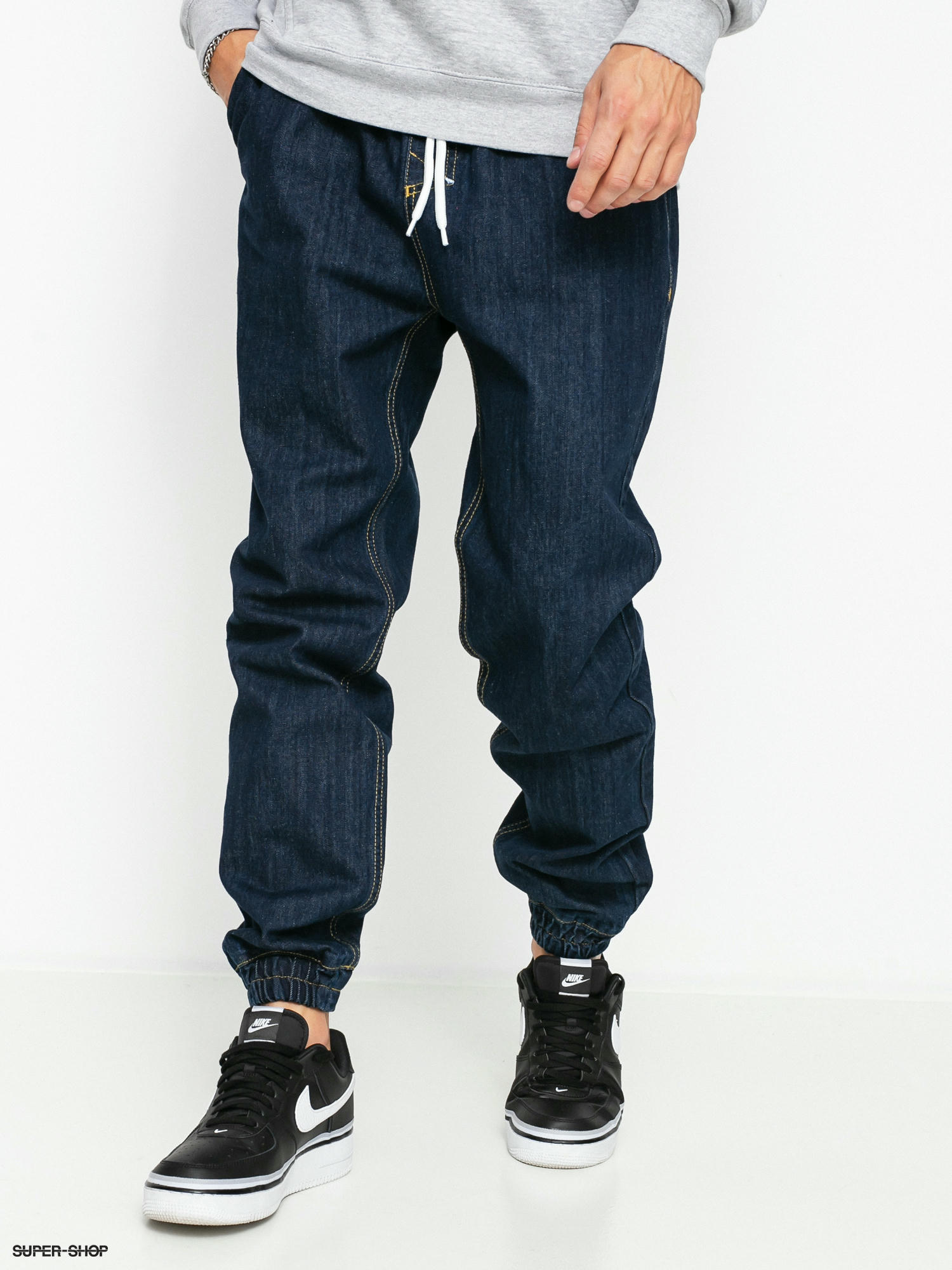 dark blue denim joggers