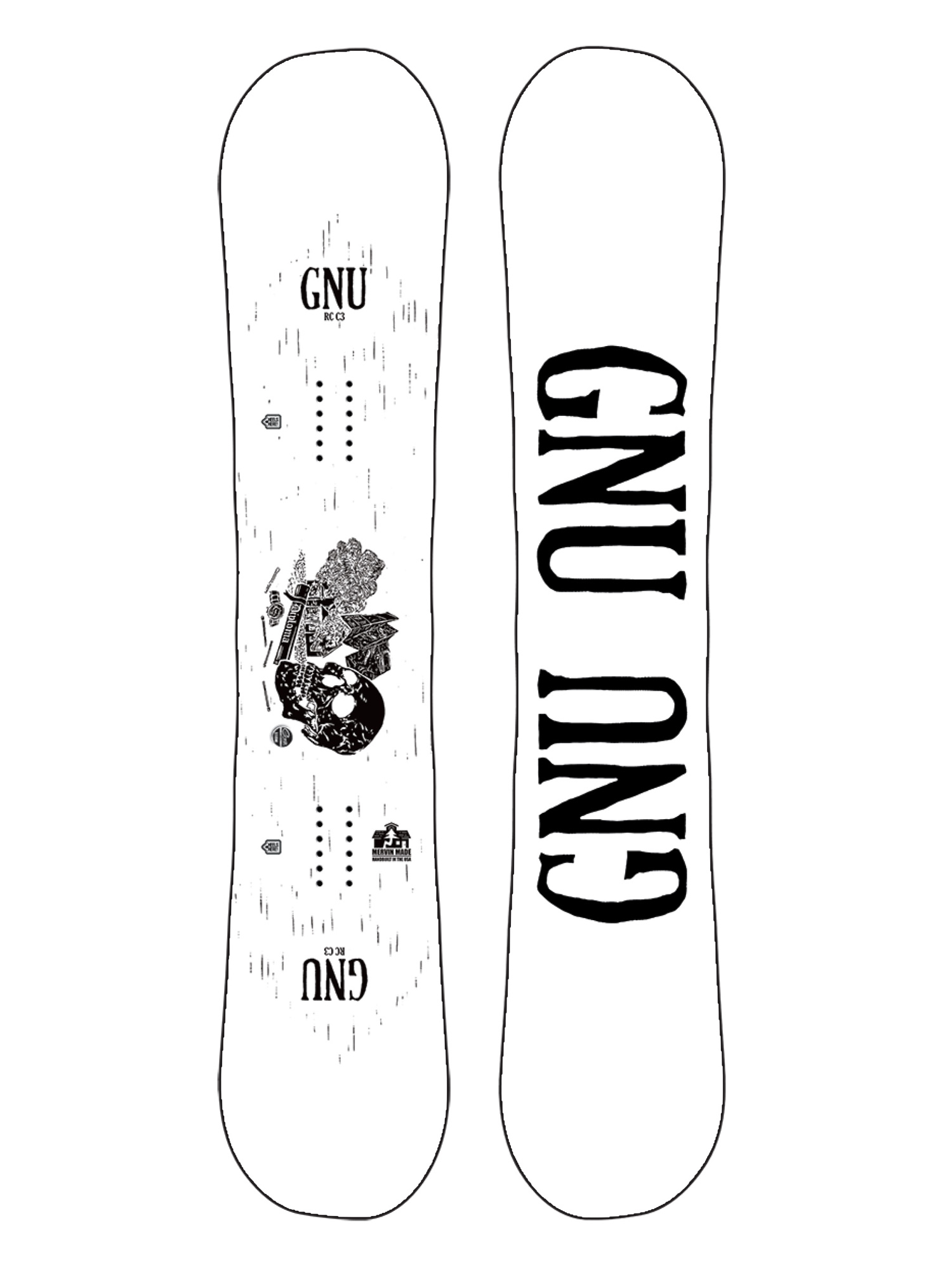 Mens Gnu Rcc3 Snowboard (skull/white/black)