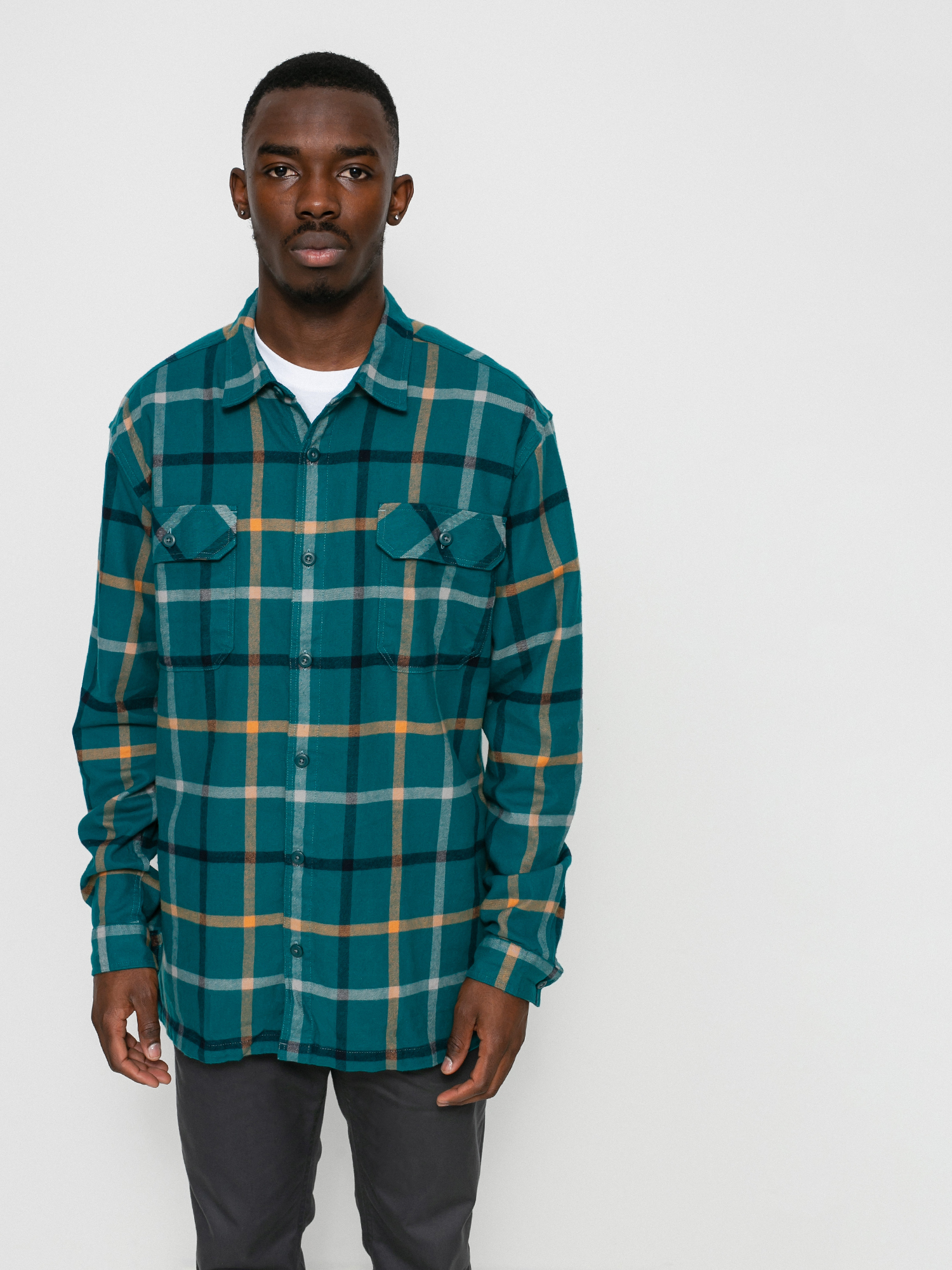 Patagonia Organic Cotton Fjord Flannel Shirt (brisk/dark borealis green)