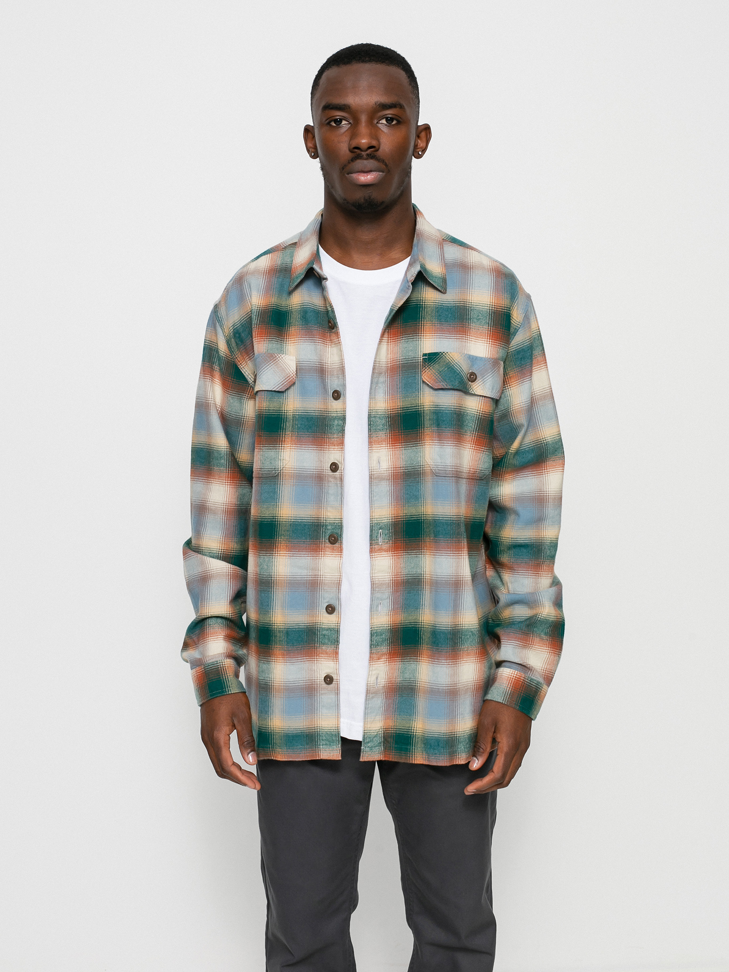 Patagonia Organic Cotton Fjord Flannel Shirt (northern lights plaid/dark borealis green)