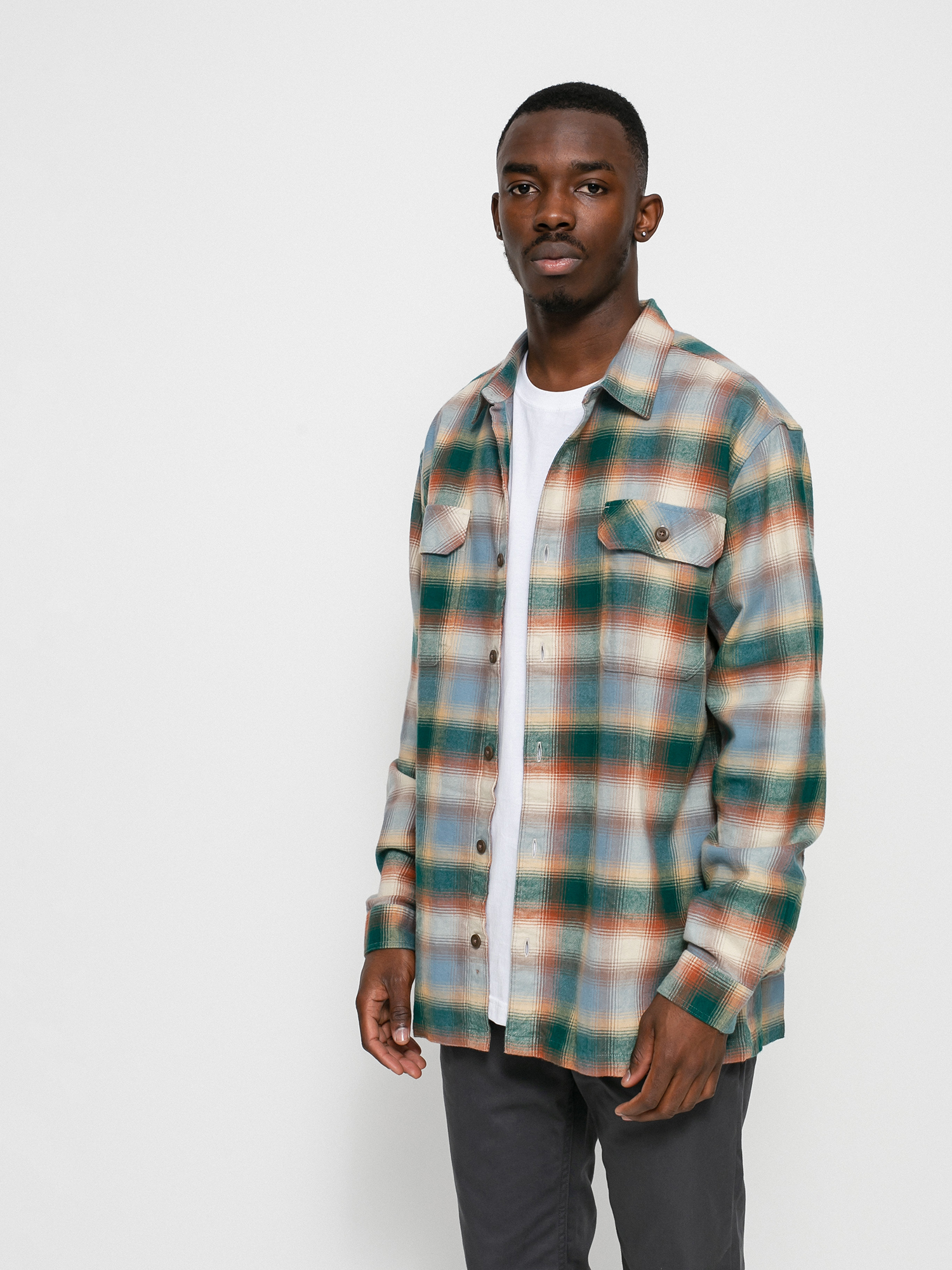 Patagonia Organic Cotton Fjord Flannel Shirt (northern lights plaid/dark borealis green)