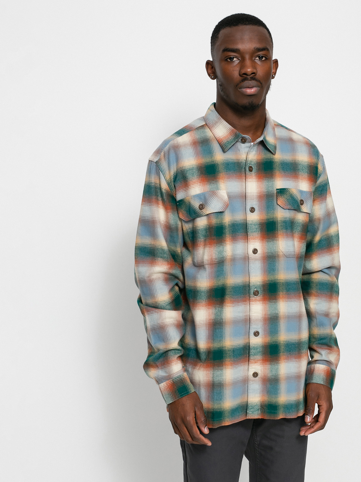 Patagonia Organic Cotton Fjord Flannel Shirt (northern lights plaid/dark borealis green)